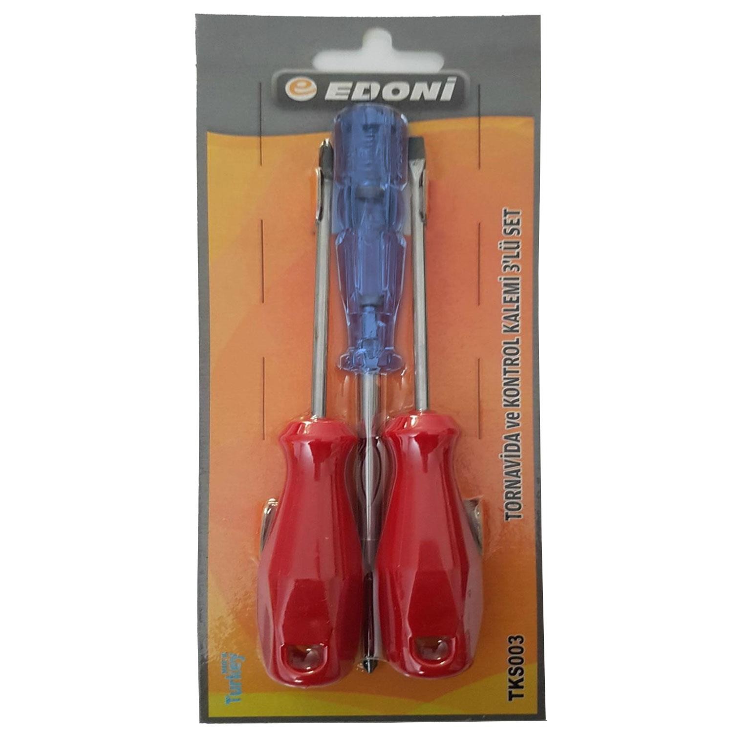 Edoni 3'Lü Tornavida Seti Kontrol Kalemi Düz Yıldız Uç TKS003