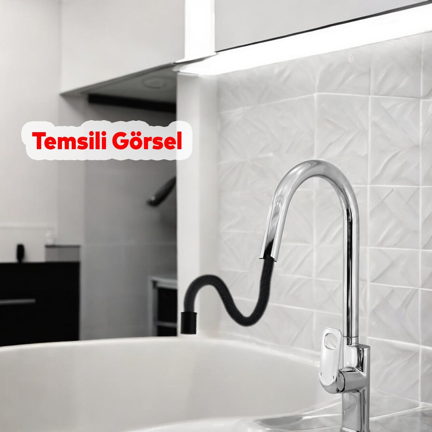 Spiral Hortumlu Bella Çıkar Başlıklı Eyve Su Çeşme Banyo Lavabo Mutfak Musluğu Krom Bataryası