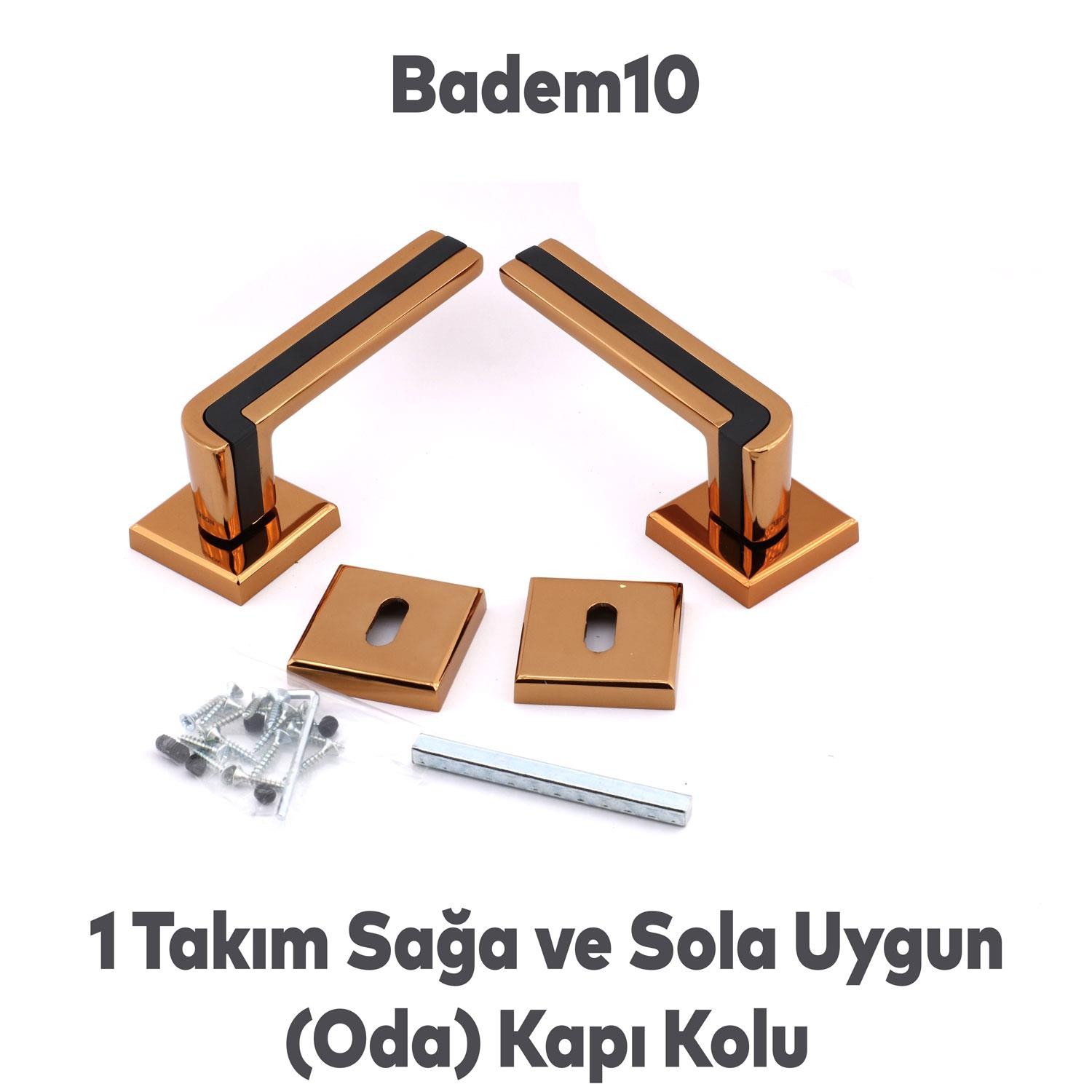 Defne Lüx Rose Gold Kare Rozetli Oda Kapısı Uyumlu Kapı Kolu Sağa ve Sola Uygun Kolları 1 Takım