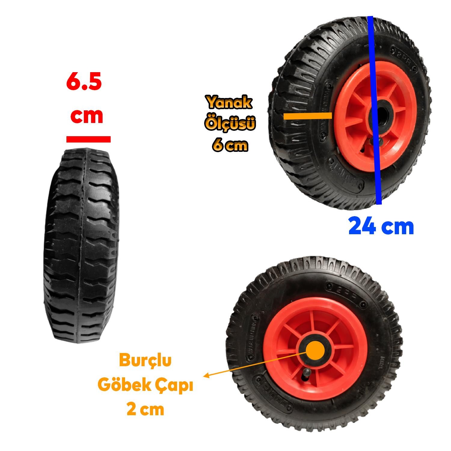 El Arabası Yük Taşıma Arabası Tekeri Burçlu Şişme Şambelli İç Lastikli Teker 240x85 mm Plastik Jant