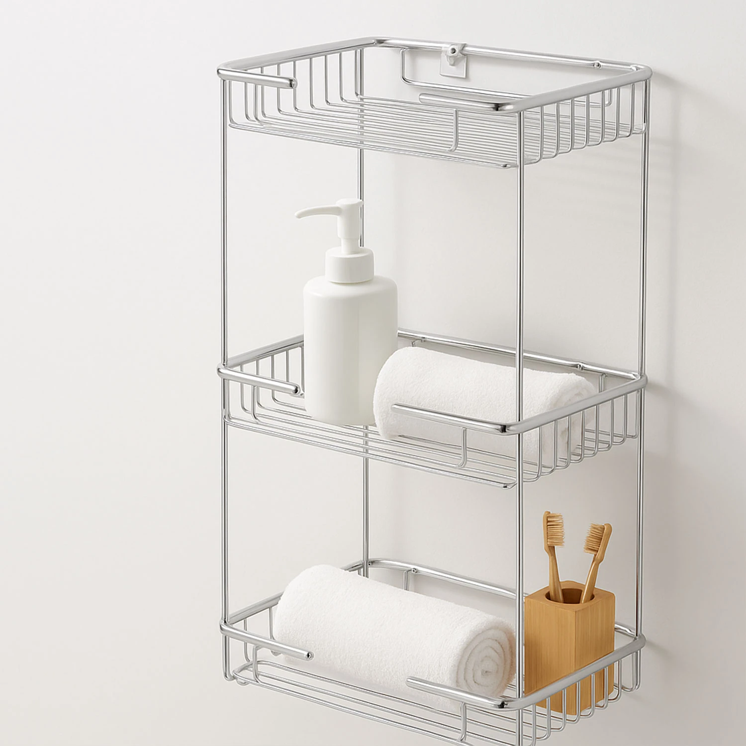 Banyo Duş Köşe Rafı Üç Katlı Kare Şampuanlık Krom Paslanmaz Metal Düzenleyici Raf Sistemi 50 cm