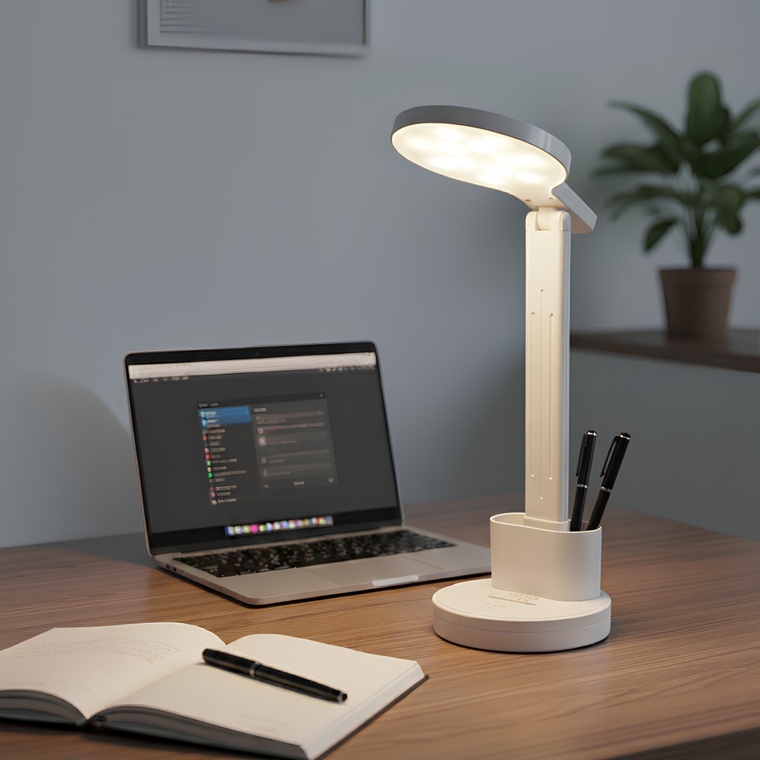 Beyaz Dokunmatik 3 Renkli Kademesiz Karartmalı Type C Şarjlı Masa Lambası Kalemlikli 10W