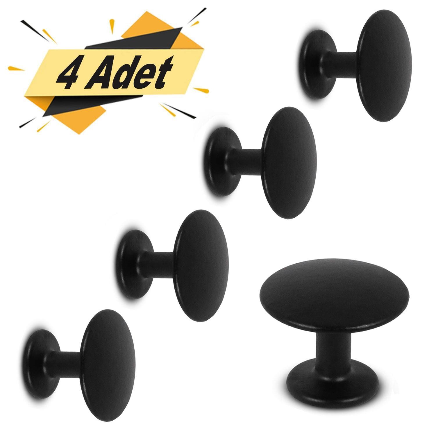 Düğme Çekmece Dolap Dolabı Kapak Kulpu Kulpları Kulbu Siyah Metal Daire Kulp (4 ADET) Mobilya Mutfak