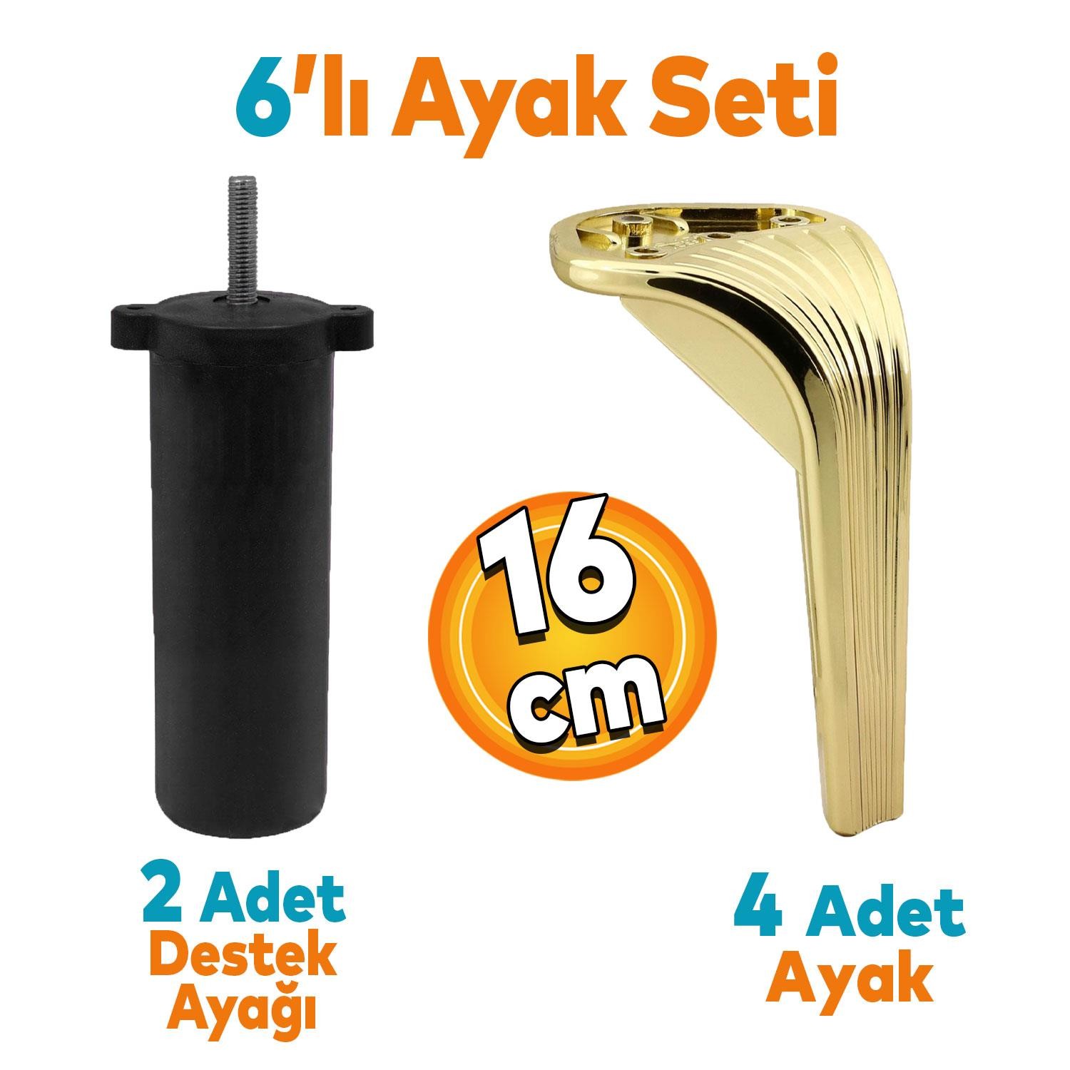 Lotus 6'lı Set Mobilya Tv Ünitesi Çekyat Koltuk Kanepe Destek Ayağı 16 Cm Altın Ayakları M8 Civatalı