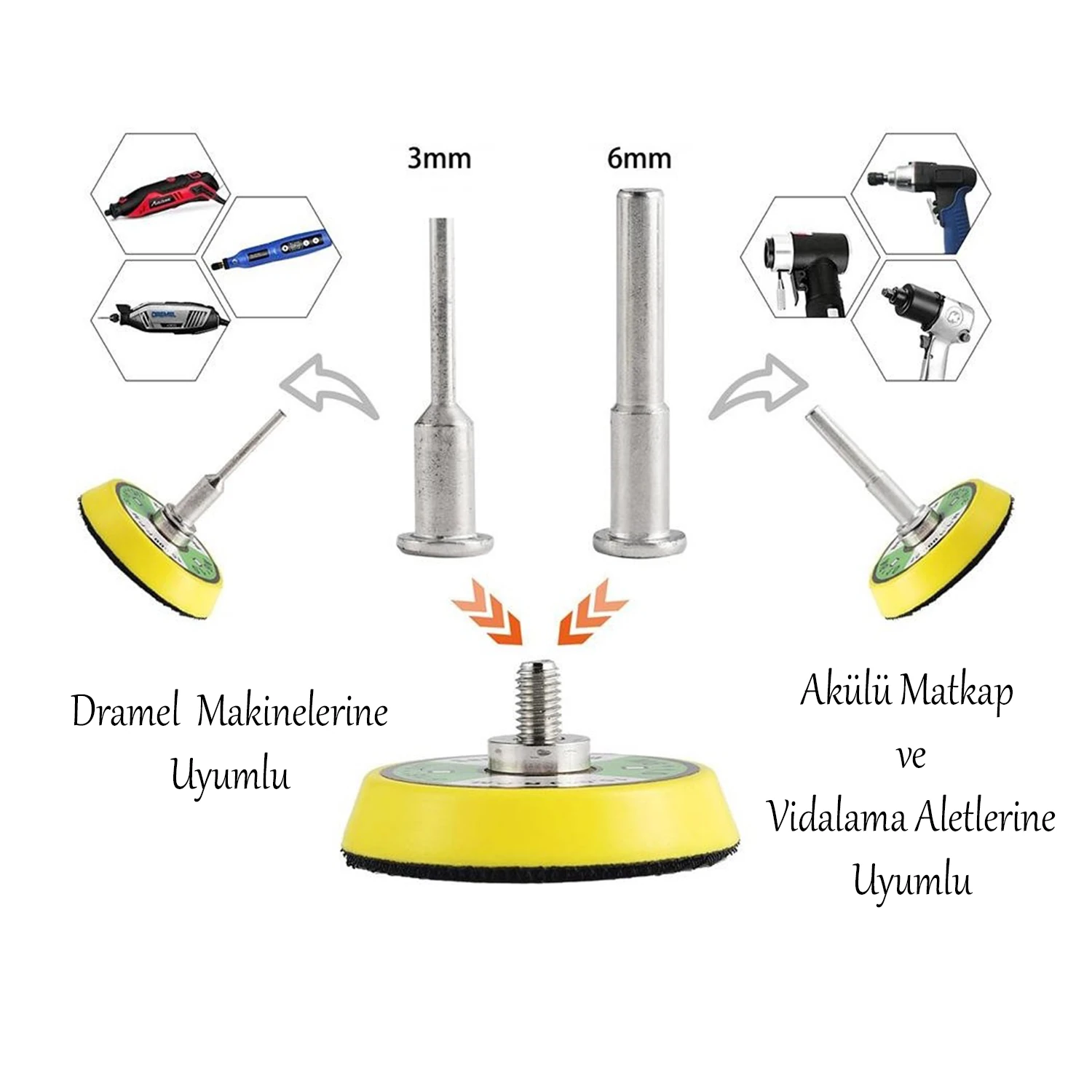 Pimli Mini 53'lü Cırt Zımpara Seti 50 mm Taban Matkap Uyumlu 80 120 320 600 800 Kum Karışık Grit