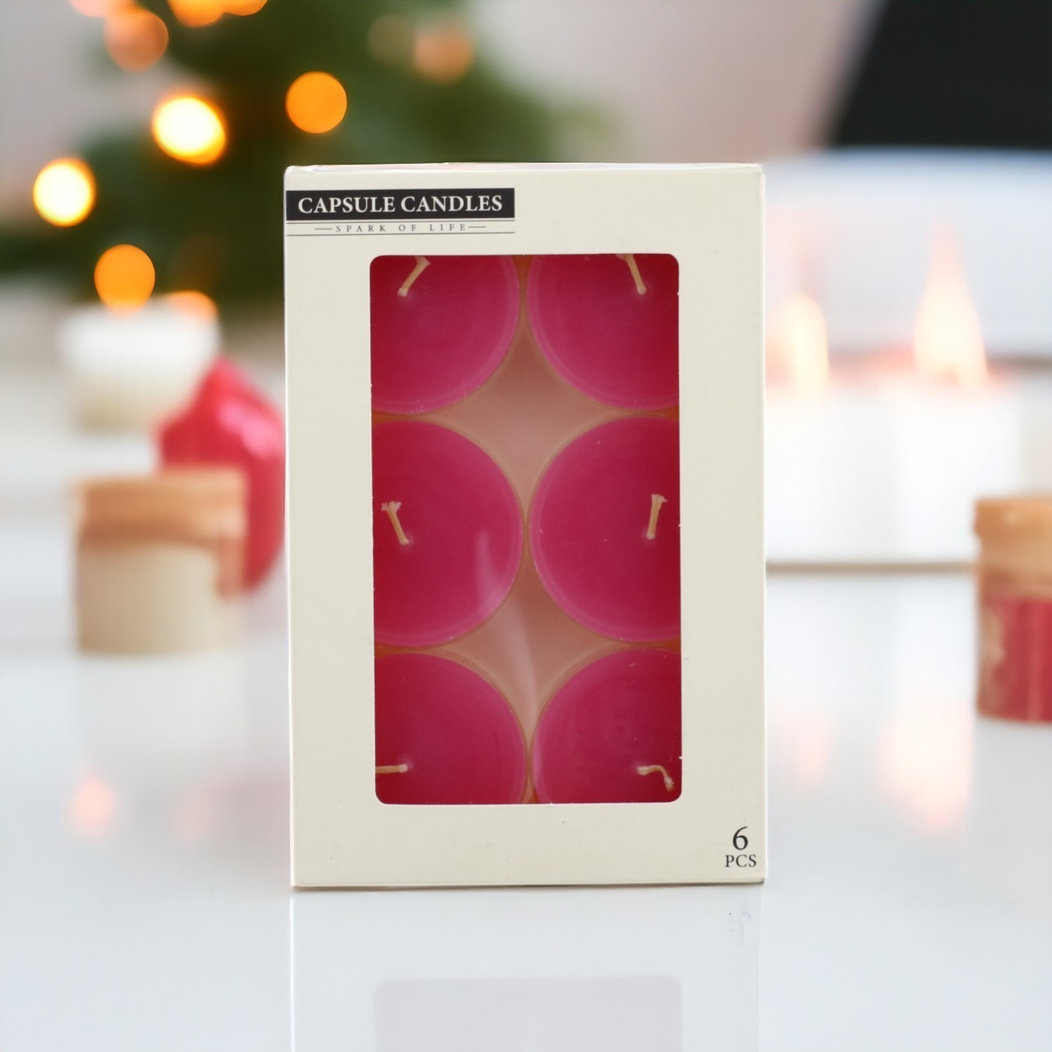 Tealight Kapsül Mum 6x35 Gr Dekoratif Mumu Kandil Hediyelik Fitilli Mumluk Şamdan Pembe Renk Kokusuz