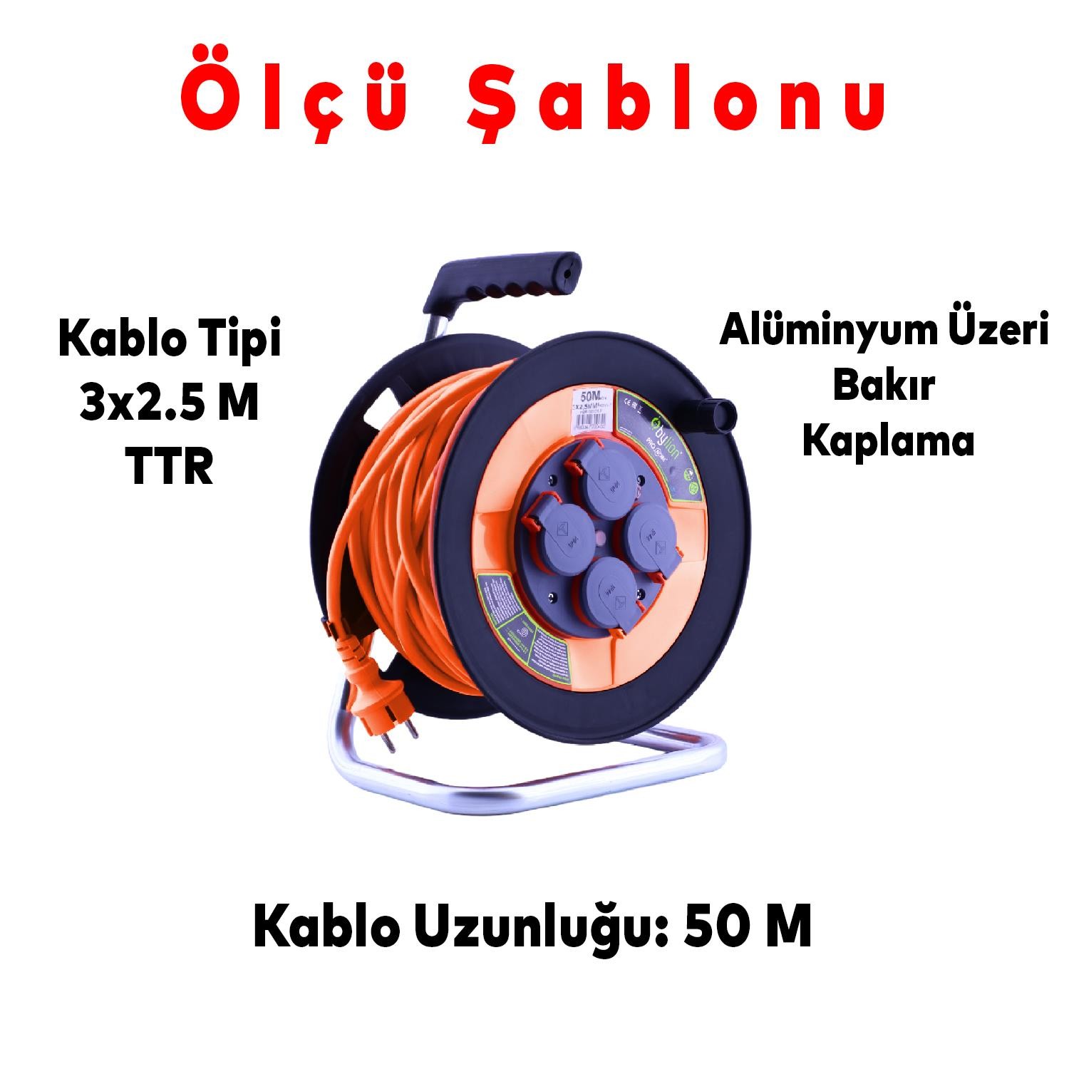 Bylion IP44 Plastik Seyyar Makaralı Kapaklı 4 Prizli Uzatma Kablosu 3x2.5 mm 50 Metre Termal Sigorta