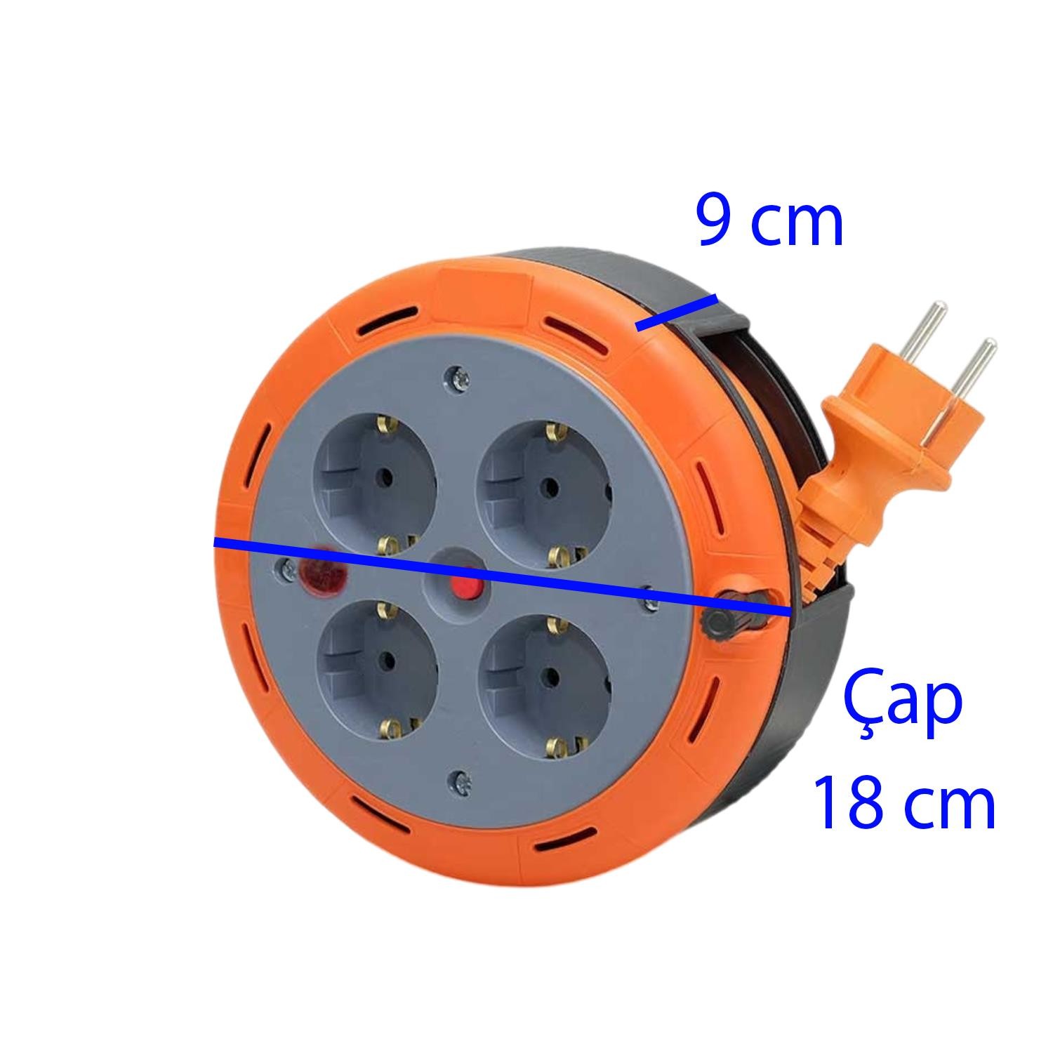Plastik Mini Kutulu Makaralı Seyyar 3x1.0 mm CCA Monofaze Uzatma Kablosu 4 Priz TTR Kablo 5 Metre
