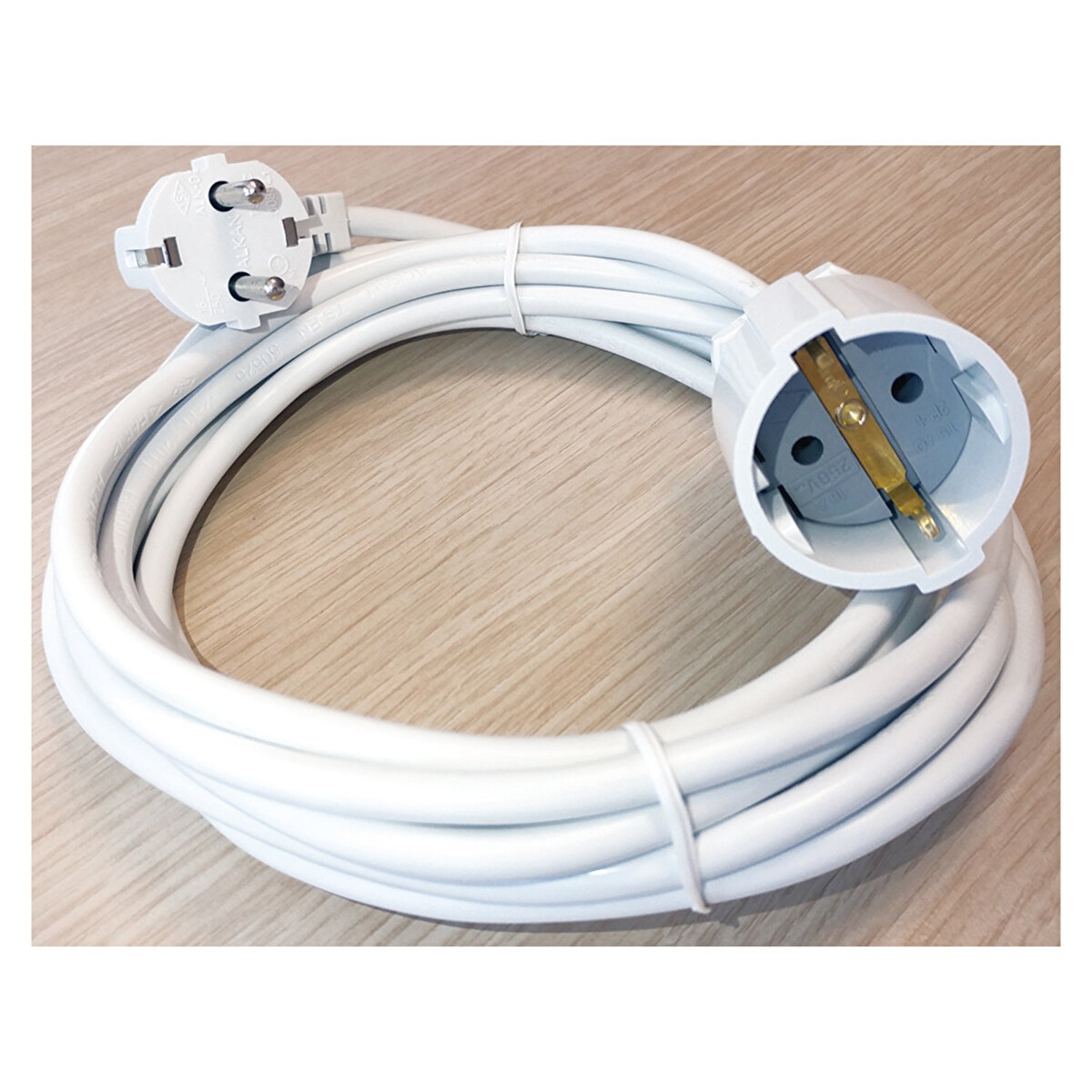 Seyyar Uzatma Kablosu 5 Metre Topraklı Fiş Monofaze CCA Priz 3x1 mm Beyaz Kablo H05VV-F