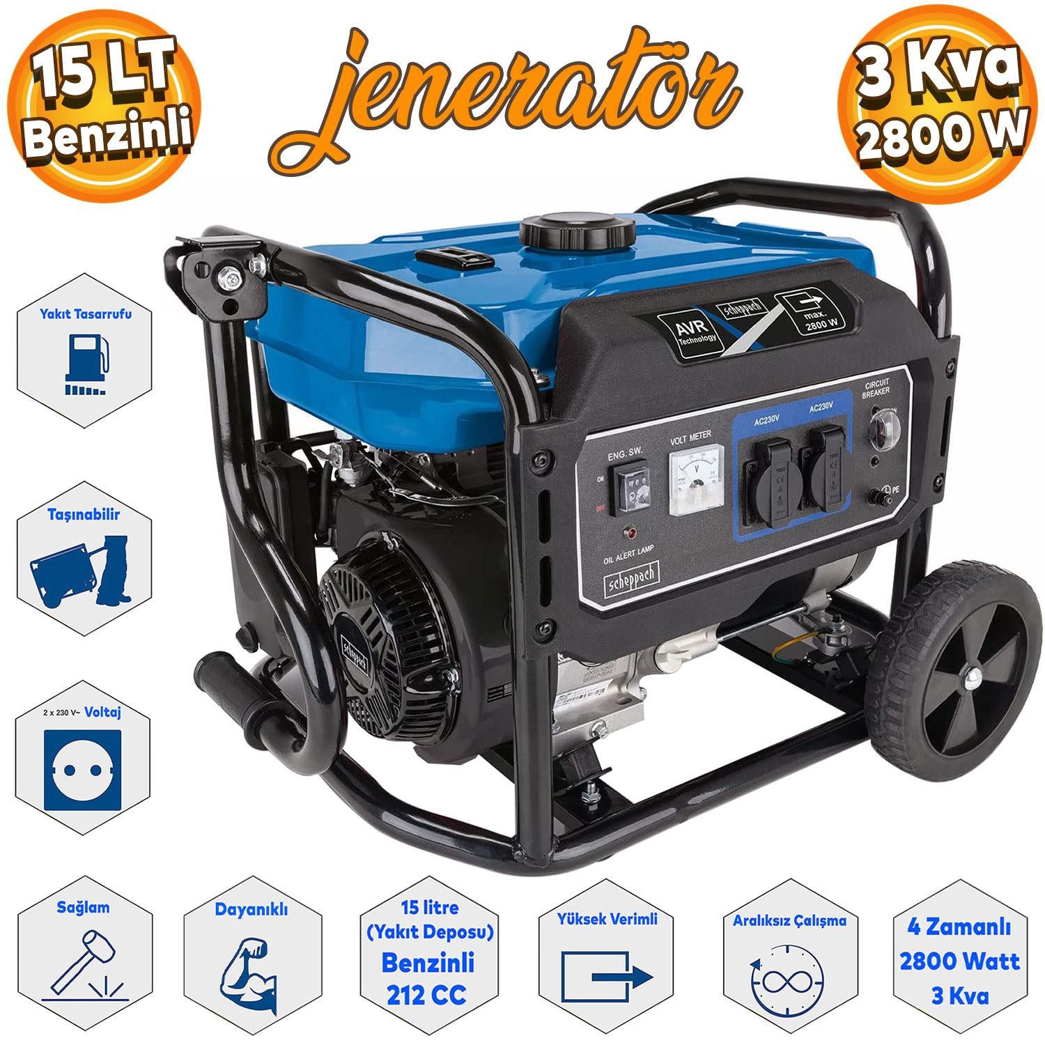 Scheppach Benzinli Jenerator 3,5 KW 2800 Watt Jenaratör SG3200X