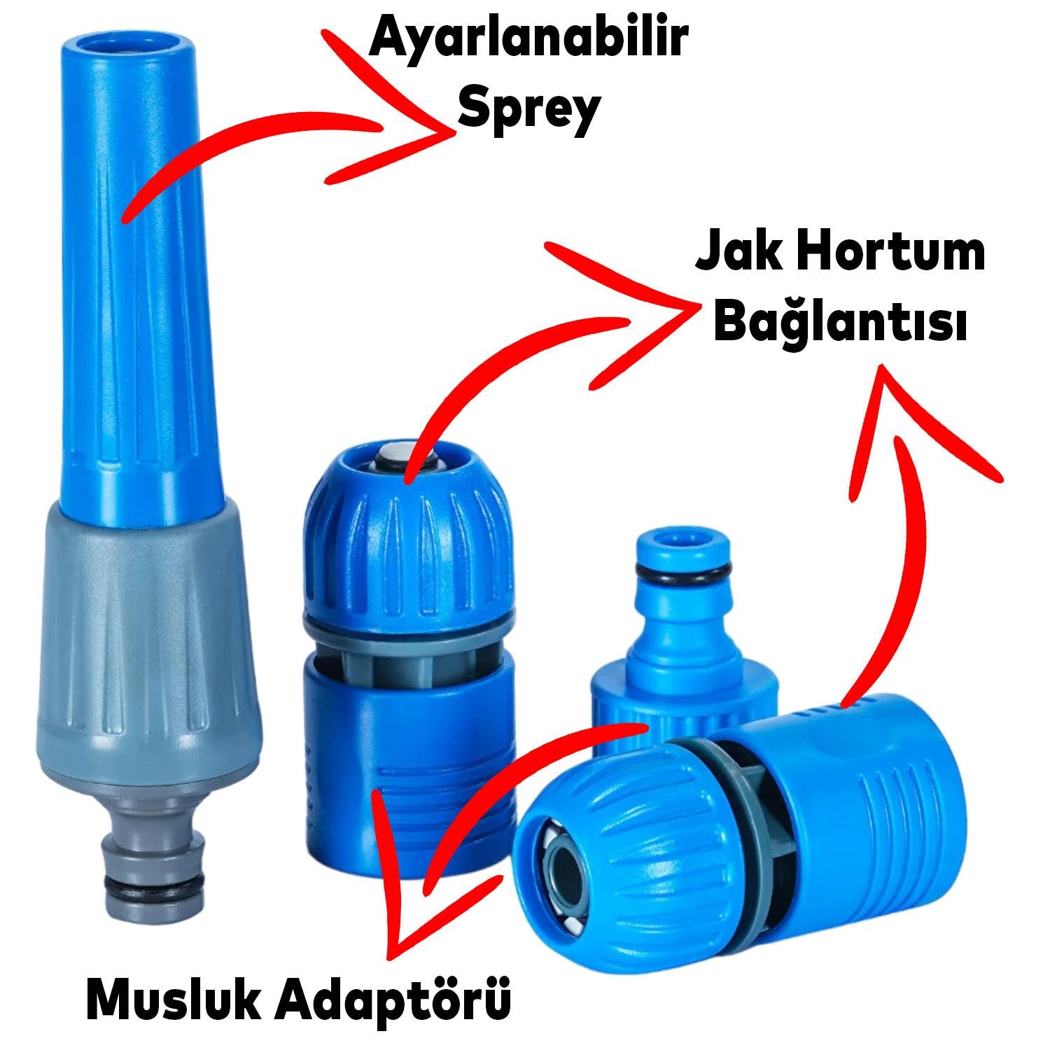 Hortum Seti Garden Kit Bahçe Çeşme Su Hortumu İç Çap 1/2 Sulama Araç Yıkama 20 Metre