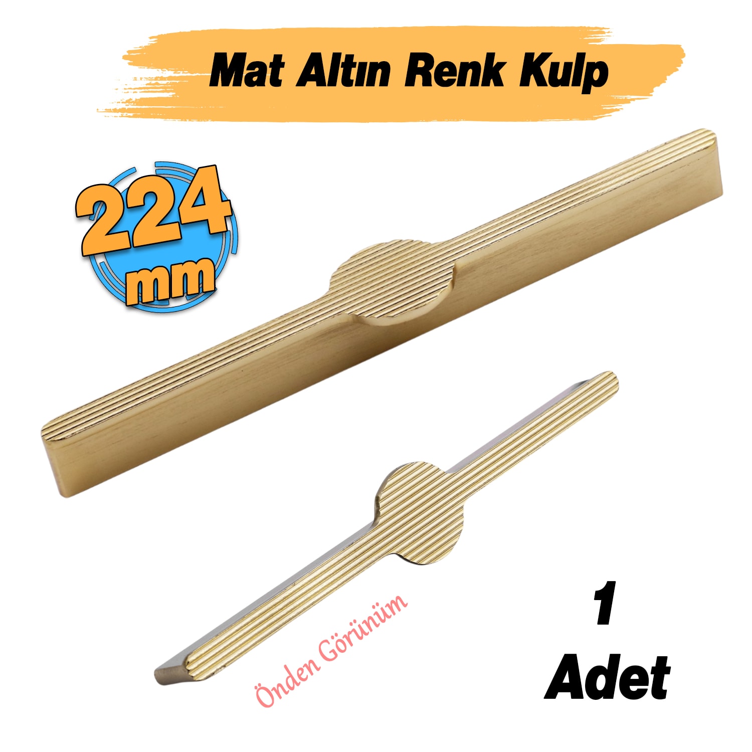 Saral Çizgili Mat Altın Metal Kulp 224 mm 22.4 cm Mobilya Çekmece Mutfak Dolabı Dolap Kapak Kulplar