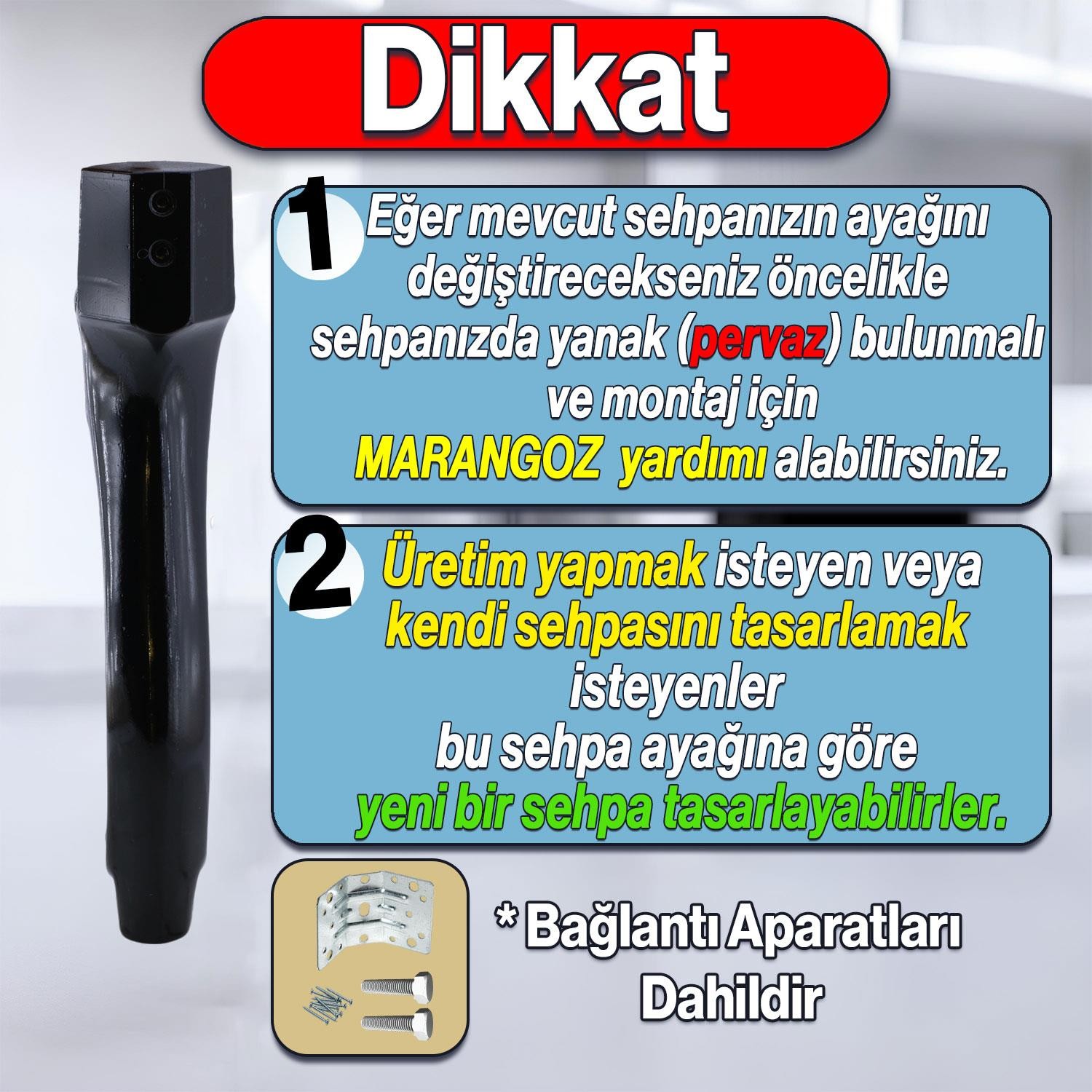 Erva Plastik Sehpa Ayağı 46 cm Siyah Renk Orta Ayak Zigon Sehpa Mobilya Masa Ayakları Siyah 1 Adet