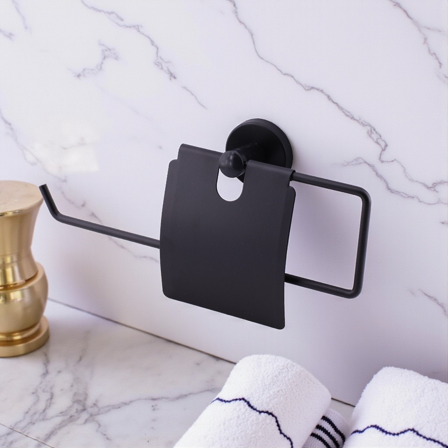 Siyah Kapaklı Kağıt Havluluk Banyo Tuvalet Mutfak İçin Duvar Tipi Vidalı Montaj Modern Aksesuar