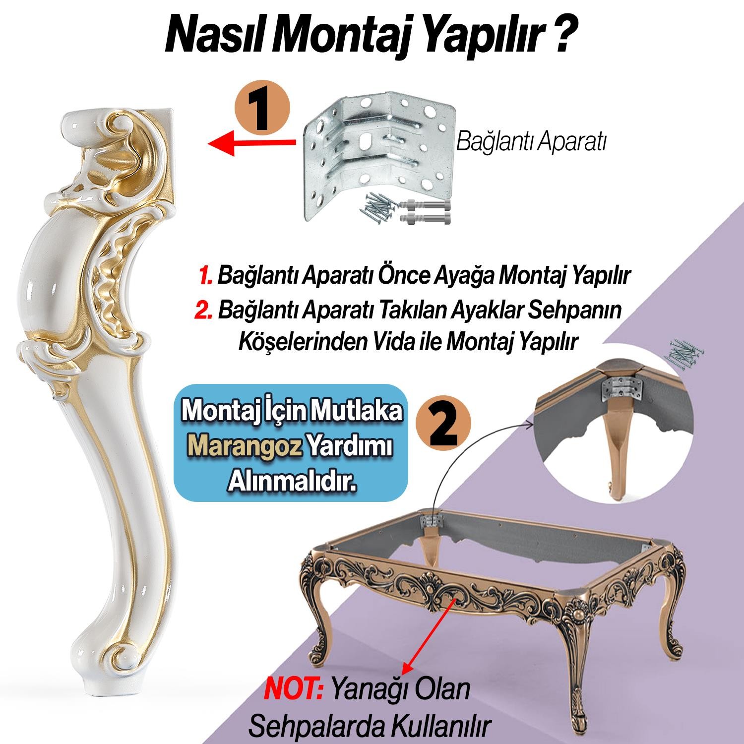 Plastik Krem Altın 4 Adet Valenta Sehpa Ayağı 47 cm Mobilya Zigon Çay Orta Sehpası Ayak Ayakları