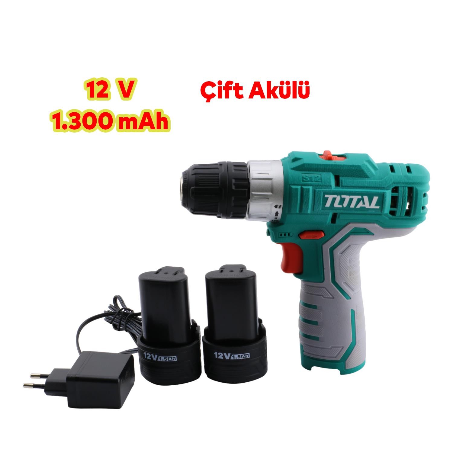 Çift Akülü Li-ion Batarya 12V Çift Vitesli 1500 mAh Led Işıklı Darbesiz Anahtarsız Vidalama TDLI1232E