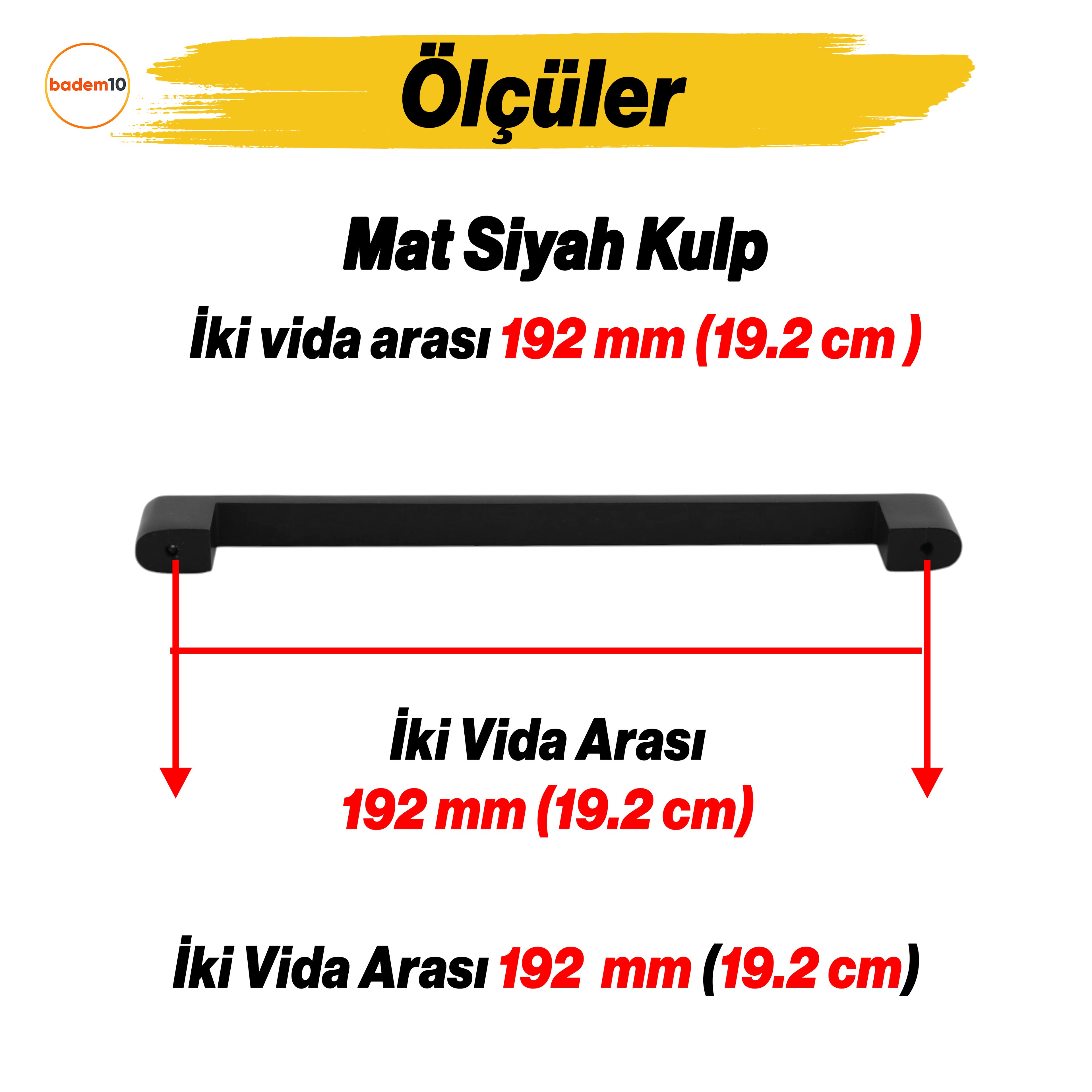 Uhud Kulp 192 mm Siyah Metal Mutfak Mobilya Çekmece Mutfak Dolap Dolabı Kulpları Kapak Kulbu 19.2 cm