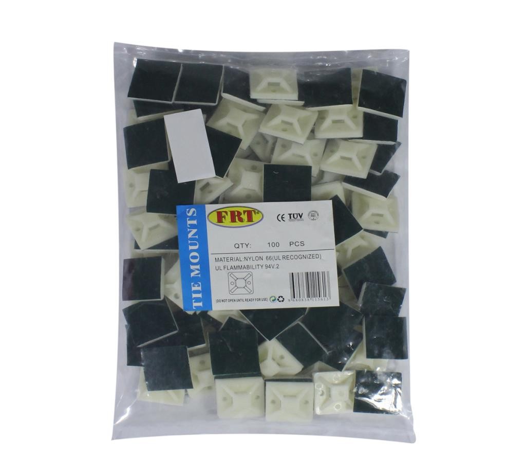 100 Adet Yapışkanlı Kroşe Kablo Bağı Tutucu 25x25 mm