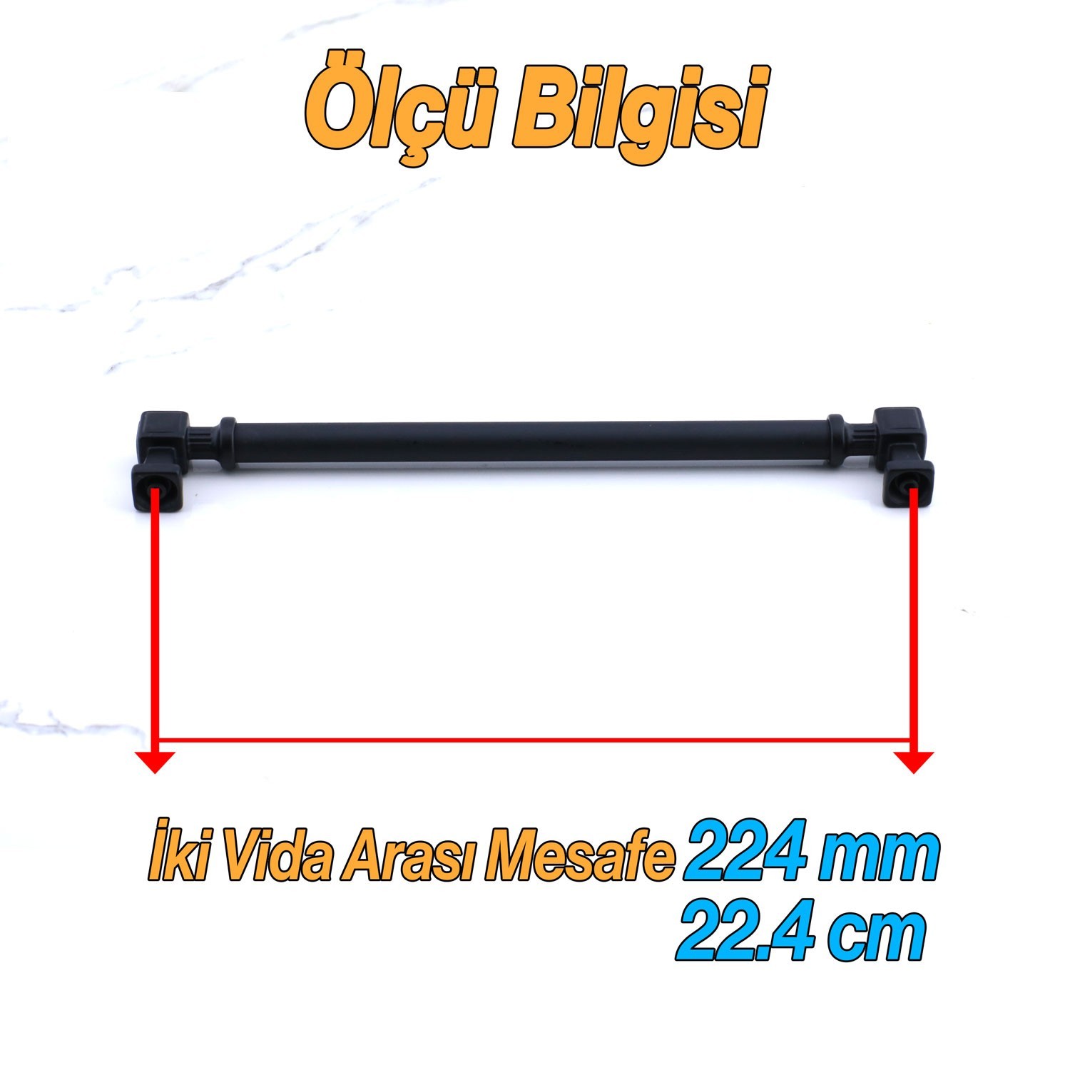 Talas 224 mm Düz SİYAH Metal Kulp Mobilya Çekmece Mutfak Dolabı Dolap Kulpları Kulb 22.4 cm
