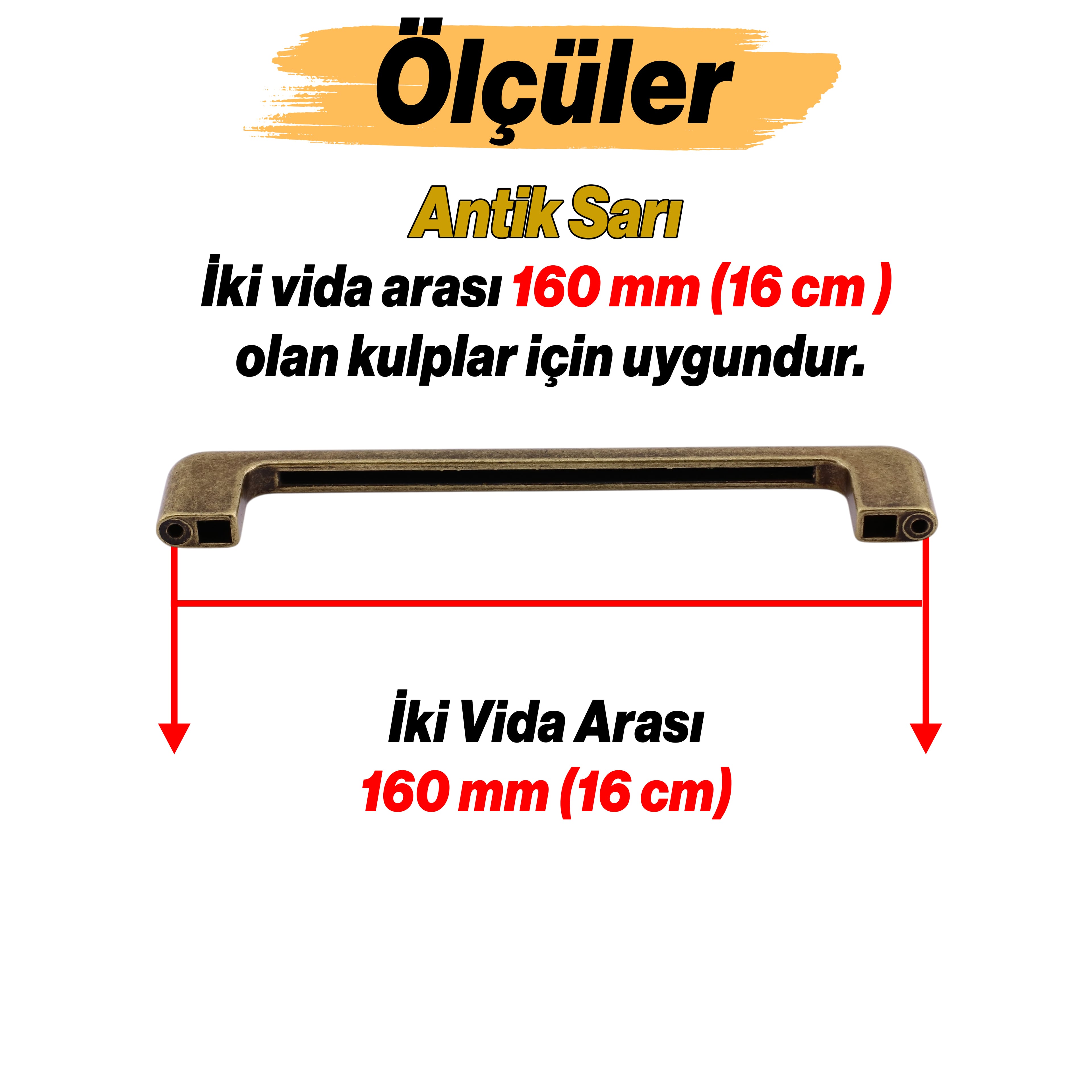 Ilıca Antik Sarı Metal Kulp 160 mm - 16 cm Mobilya Çekmece Mutfak Dolabı Dolap Kulpları Kulbu Kulpu