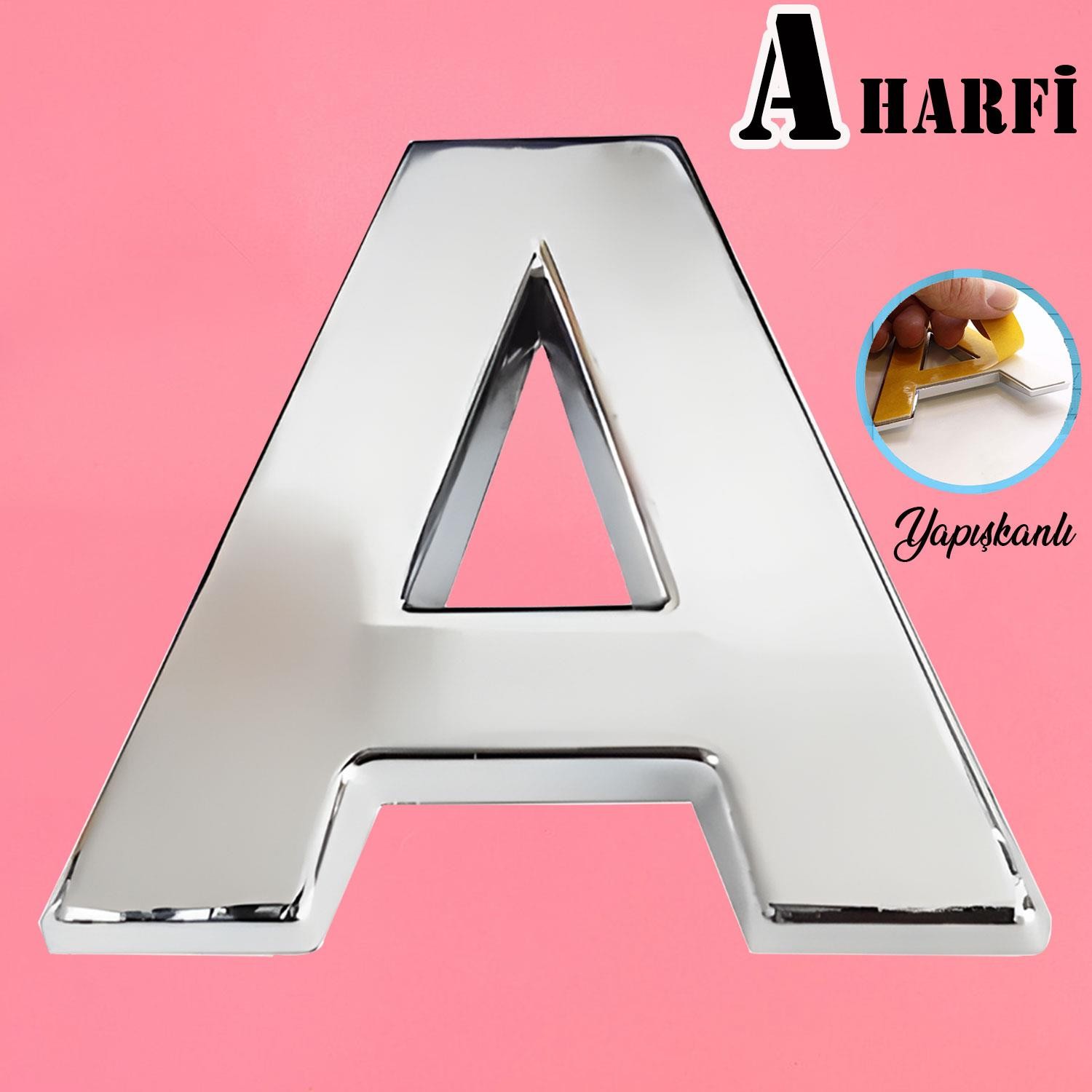 Harf Yapışkanlı A Harfi 5 cm Kapı Oda Posta Kutusu Oto Araç Harfi Yazısı Parlak Krom Gümüş 