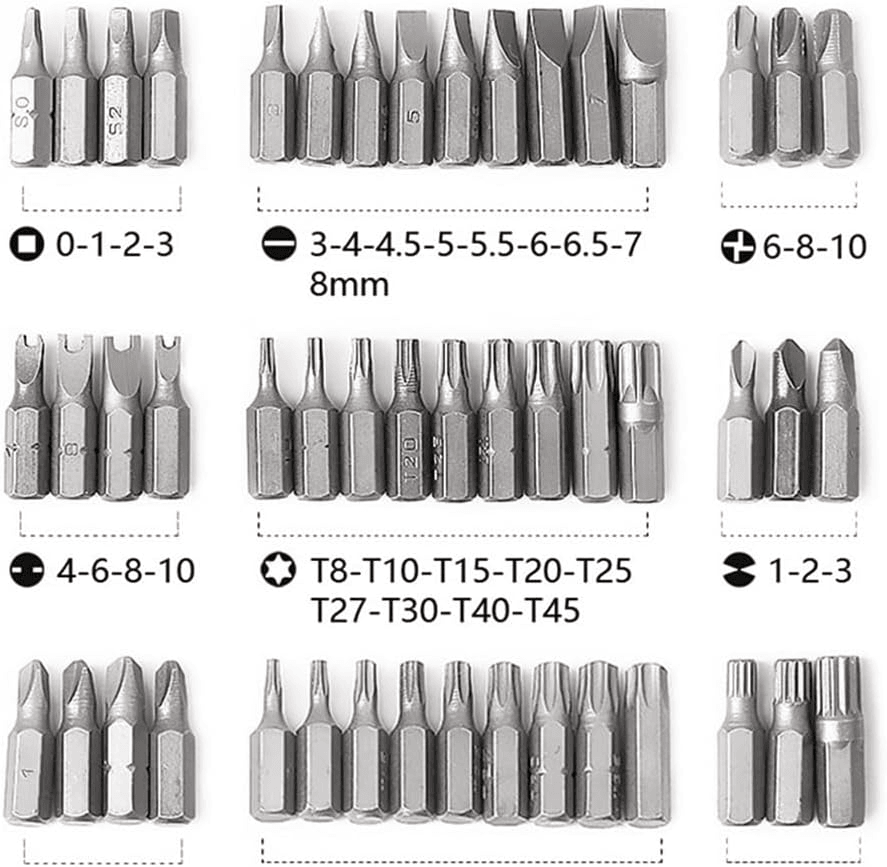 Bits Uç 100 Parça Set PZ PH SL Torx Philips Square Recess Slotted Spanner Hex Spline Tamperproof Hex