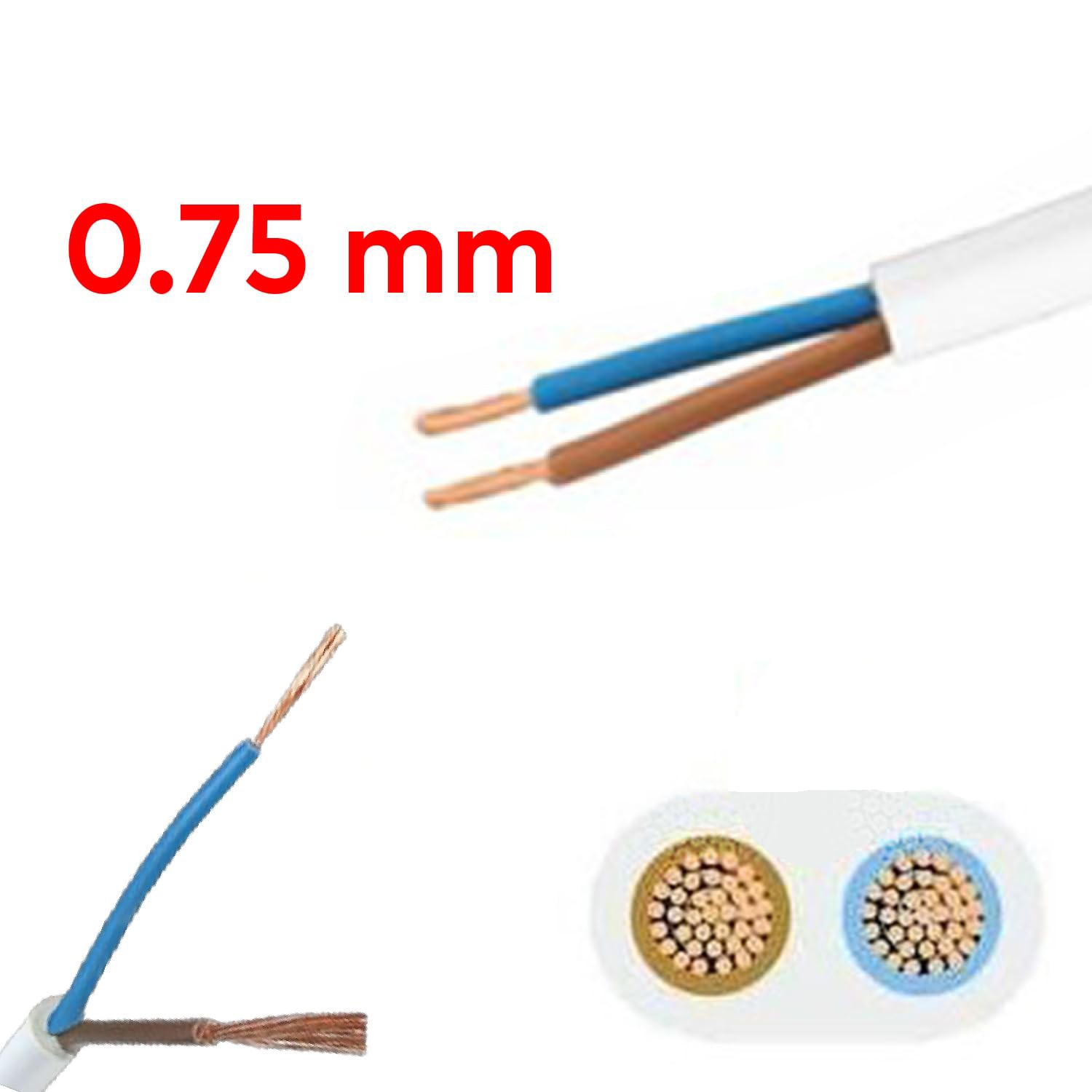 TTR CCA Çok Telli Elektrik Kablosu Bakır İletken Damarlı Beyaz Kablo 2x0.75 mm 100 Metre