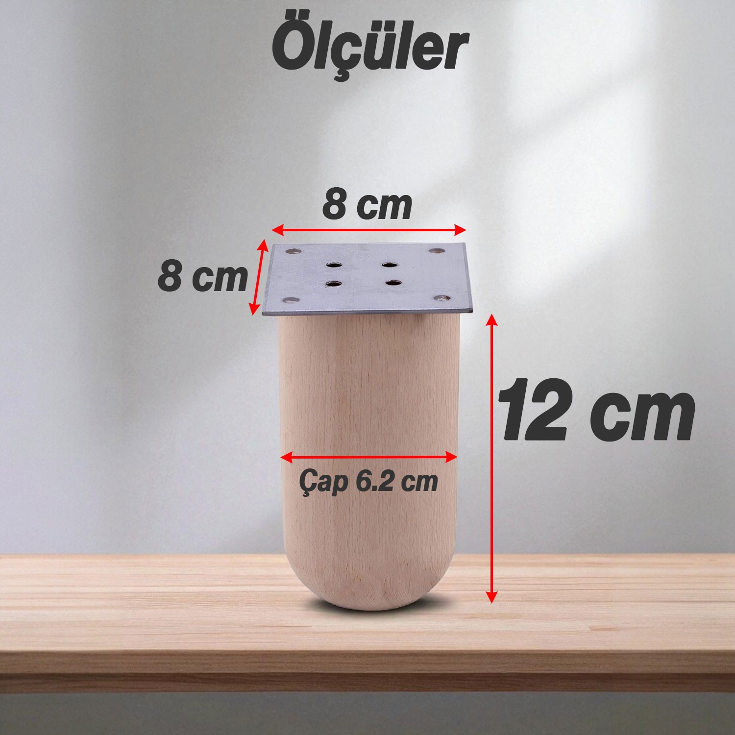 Bohem Doğal Ahşap Silindir Ayak 12 cm Aparat Dahil Mobilya Koltuk Kanepe Sehpa Masa Ayağı Ayakları