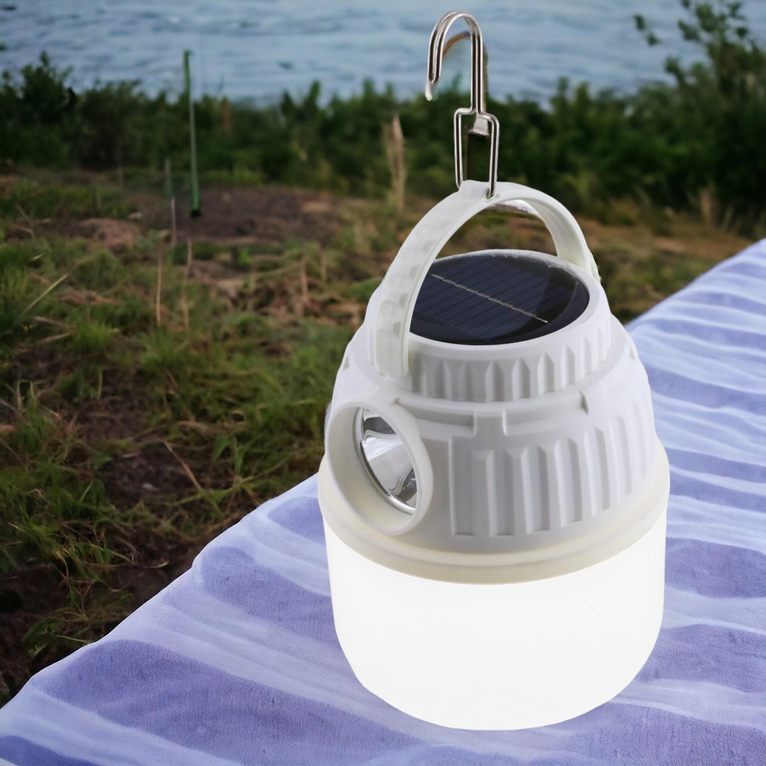 Dekoratif Kamp Lambası Led Beyaz Işıklı El Feneri Şarjlı Işıldak Portatif 30 W Şarj Güneş Enerjili