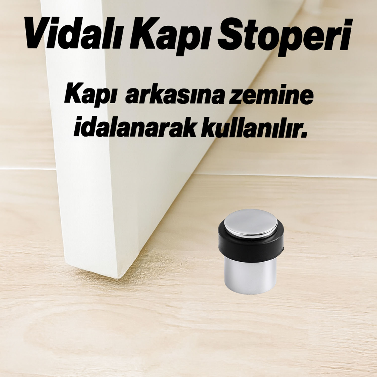 Vidalı Metal Kapı Stoperi Gümüş Krom Kapı Tamponu Durdurucu Kauçuk Darbe Önleyici Koruyucu Düz Model