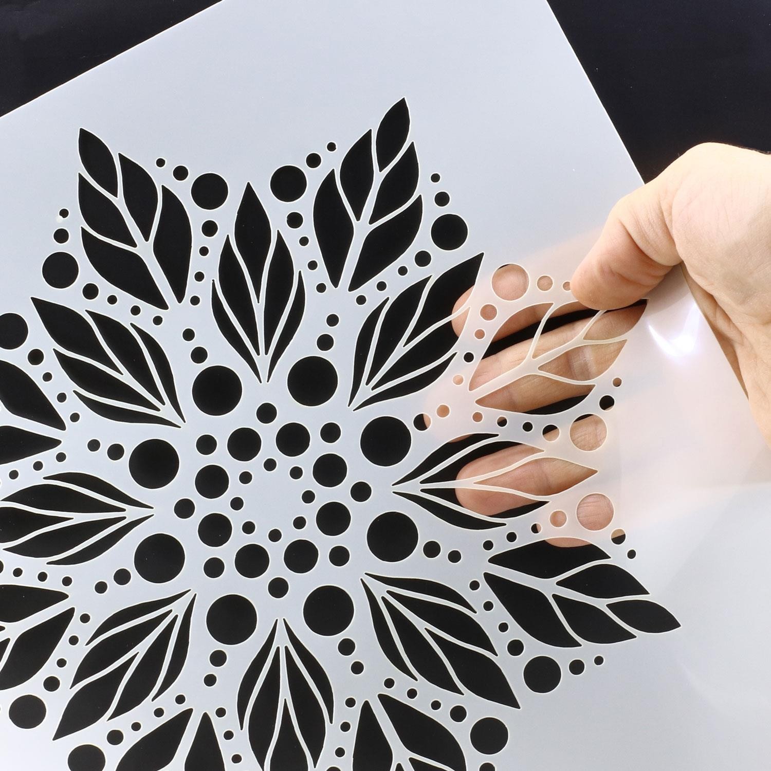 Stencil Duvar Boyama Şablon Tasarım Mandala Desen Tekrar Kullanılabilir 30x30 cm