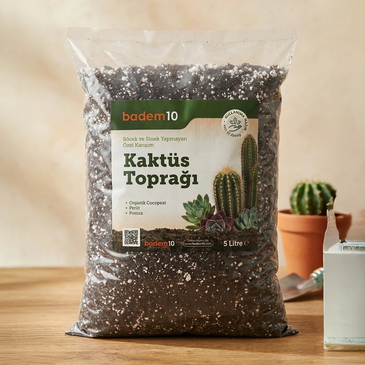 Organik Cocopeat Perlit Pomza Karml Kakts ve Sukulent Topra 5 Litre