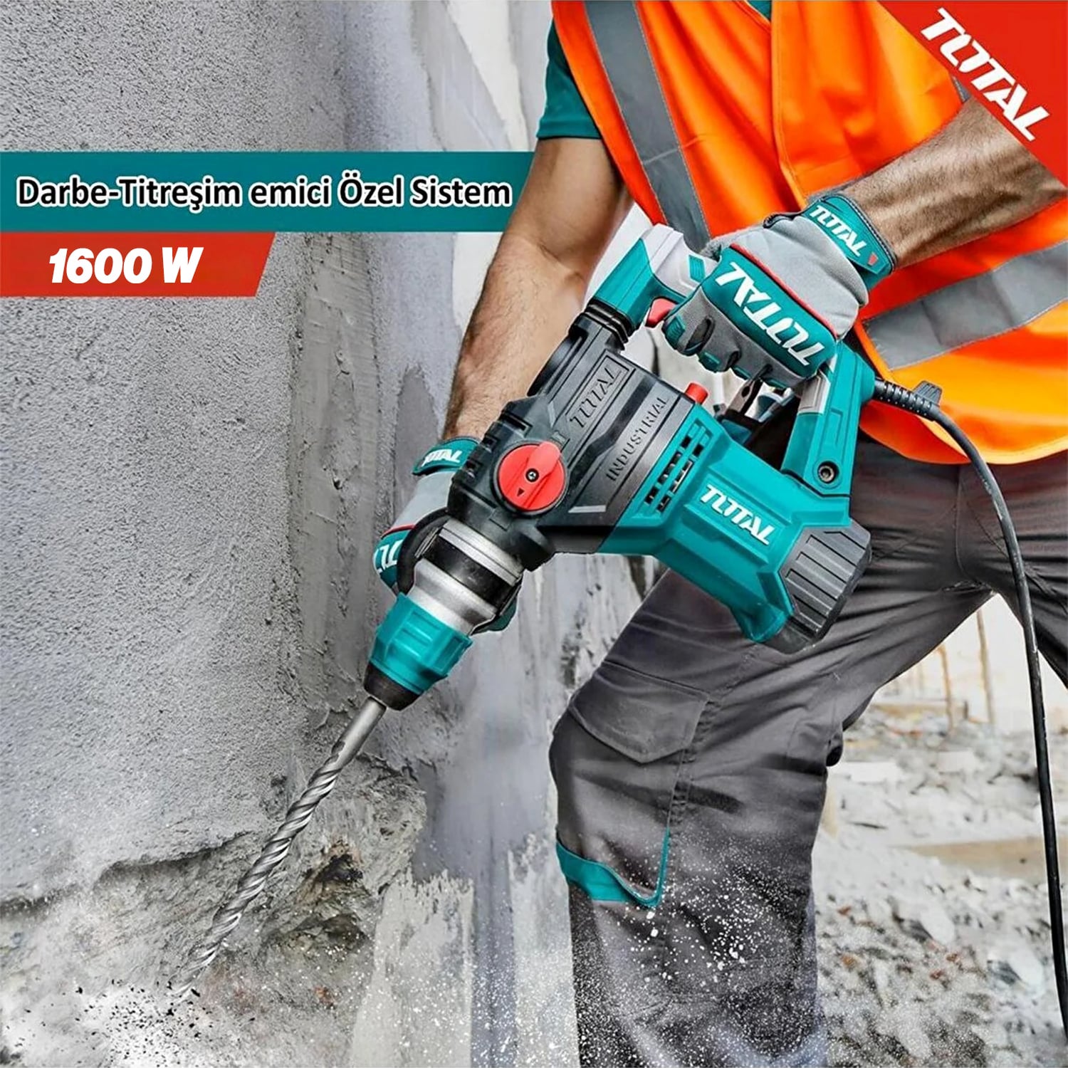 Total TH1163855 1600W SDS Max 6 Kg Kırıcı Delici Darbeli Matkap Hilti Çekiç Güçlü Beton Kırma Delme