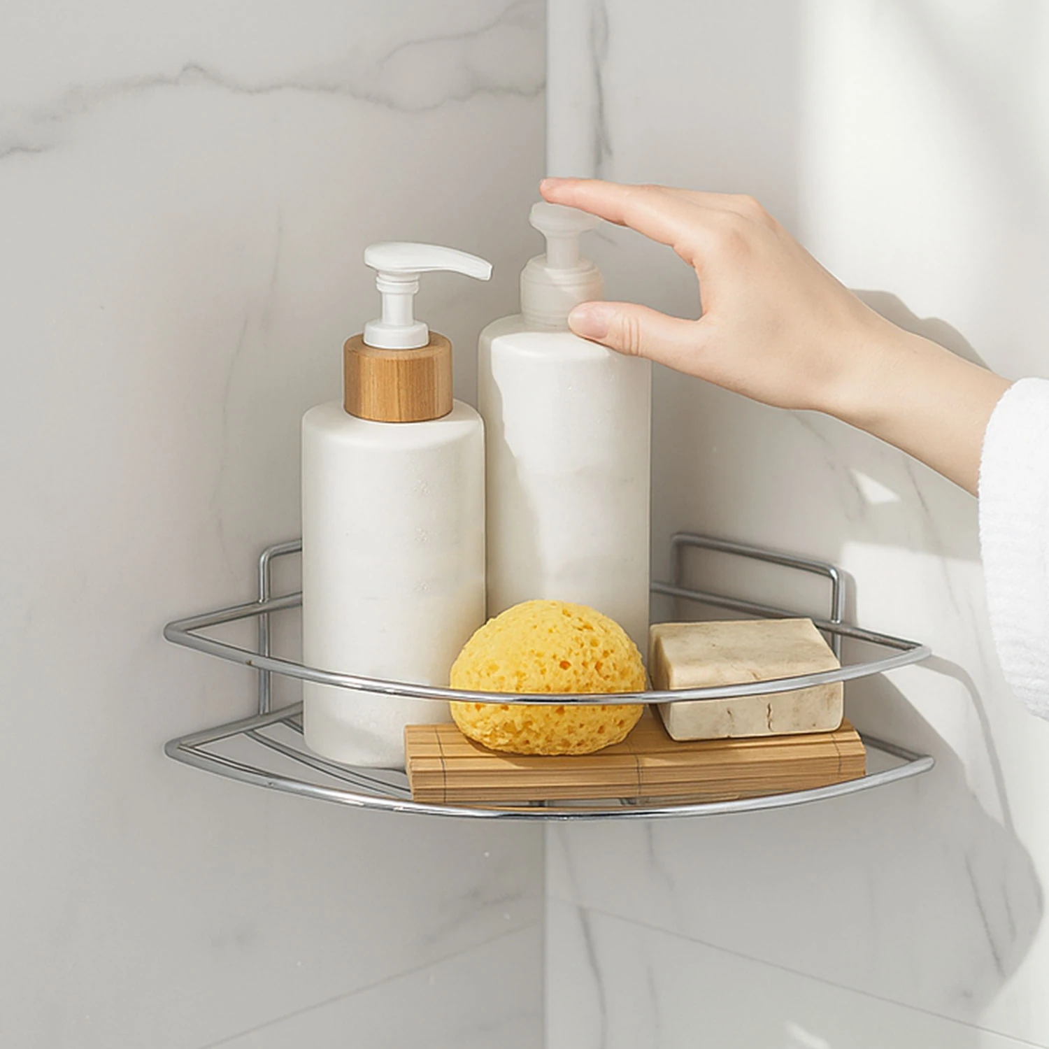 Krom Tek Katlı Duş Şampuanlığı Paslanmaz Çelik Banyo Köşe Rafı Vidalı Sağlam ve Şık Tasarım