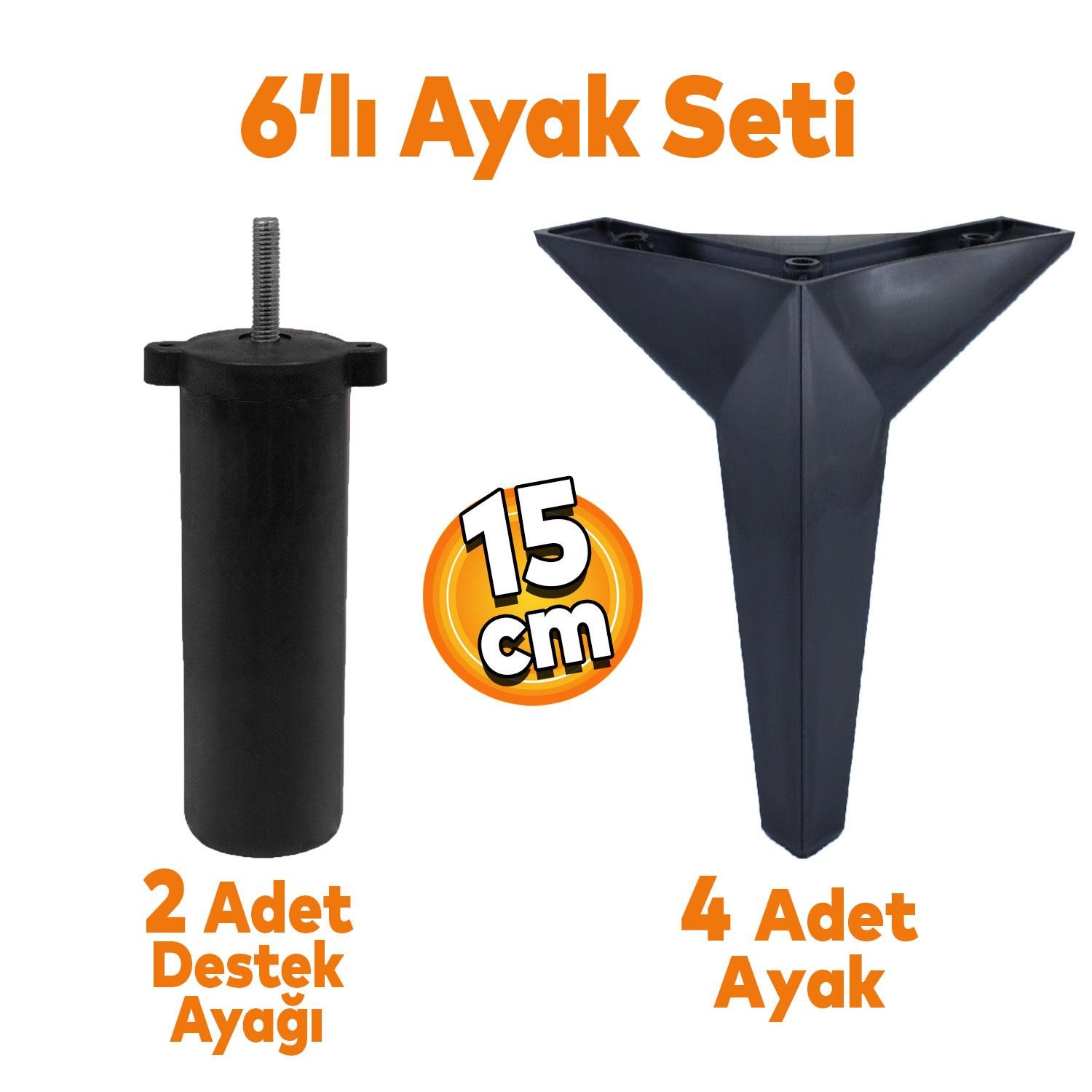 Kale 6'lı Set Mobilya TV Ünitesi Çekyat Koltuk Kanepe Destek Ayağı 15 cm Siyah Baza Ayak M8 Civatalı