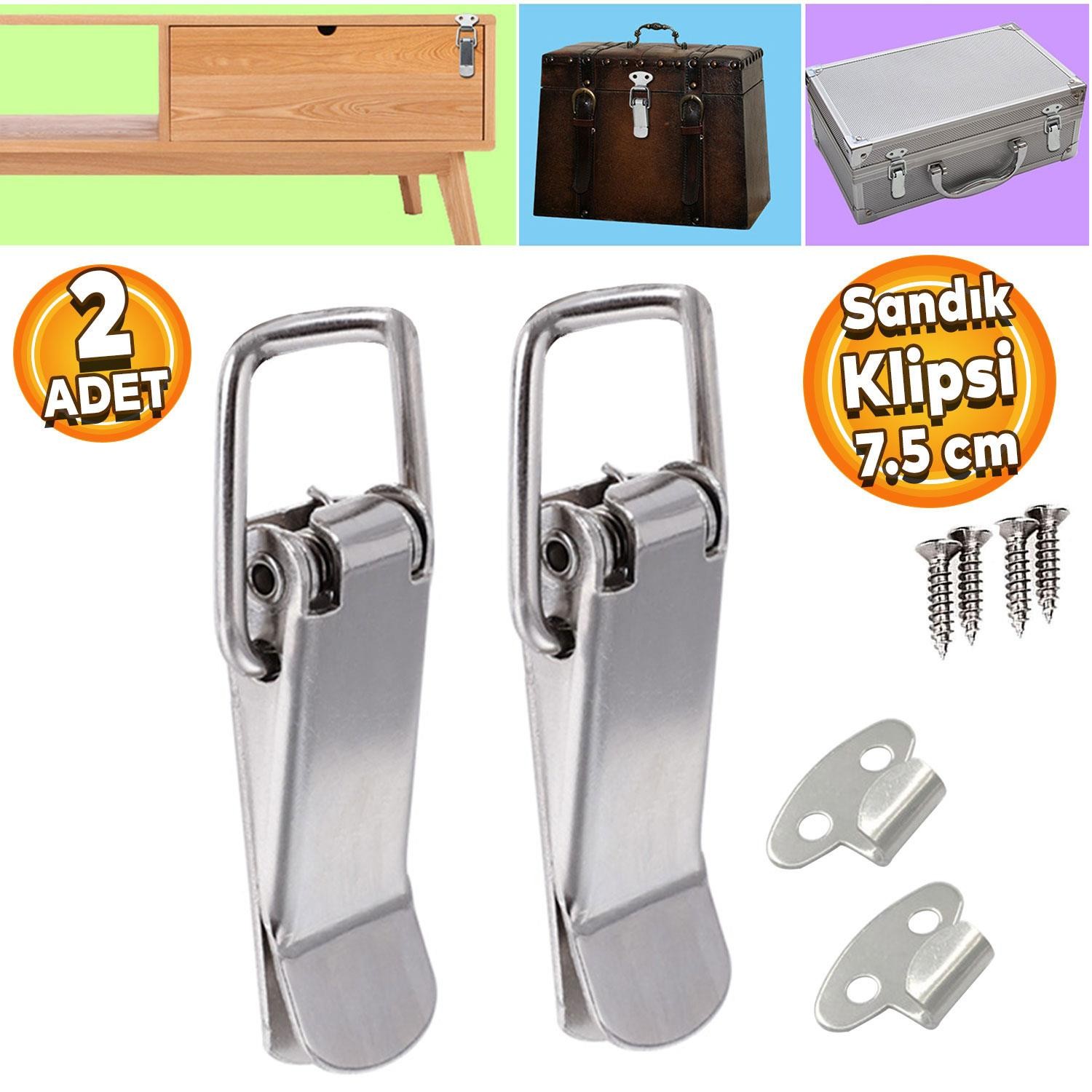 Gergi Mandalı Çelik Sandık Kaput Kilidi Klipsi 7.5 cm Düz Parlak Krom 2 ADET