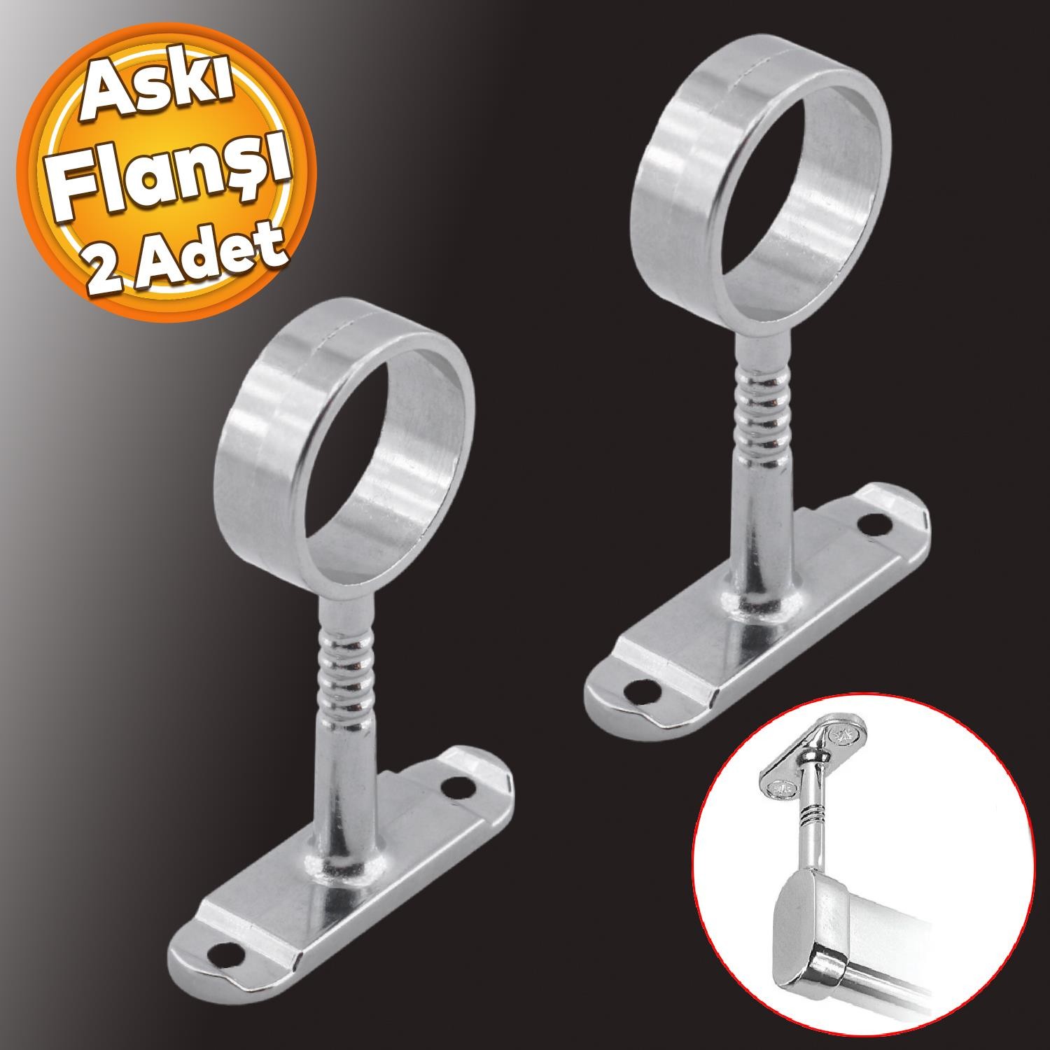 Askı Flanşı Oval Dolap Boru Sabitleme Kıyafet Elbise Askı Flanş Aparatı Krom 75x25 mm (2 ADET)