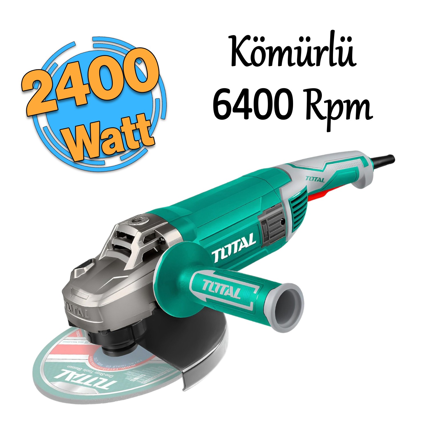 Total Elektrikli Büyük Avuç Taşlama Spiral Makinesi 2400 W 6400 rpm Kömürlü M14 Mil 230 mm Disk Çapı