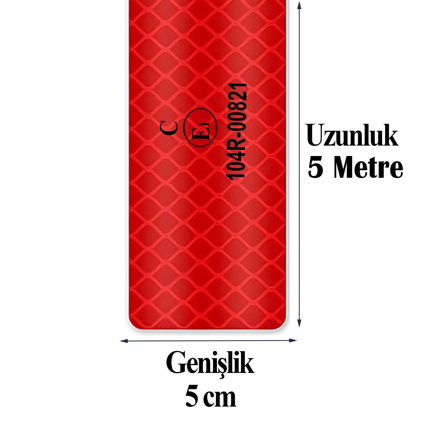 Tüvtürk Onaylı Bant Kırmızı 5 Metre 5 cm Belgeli Reflektörlü Reflektif Fosforlu Şerit Bant İkaz Bandı