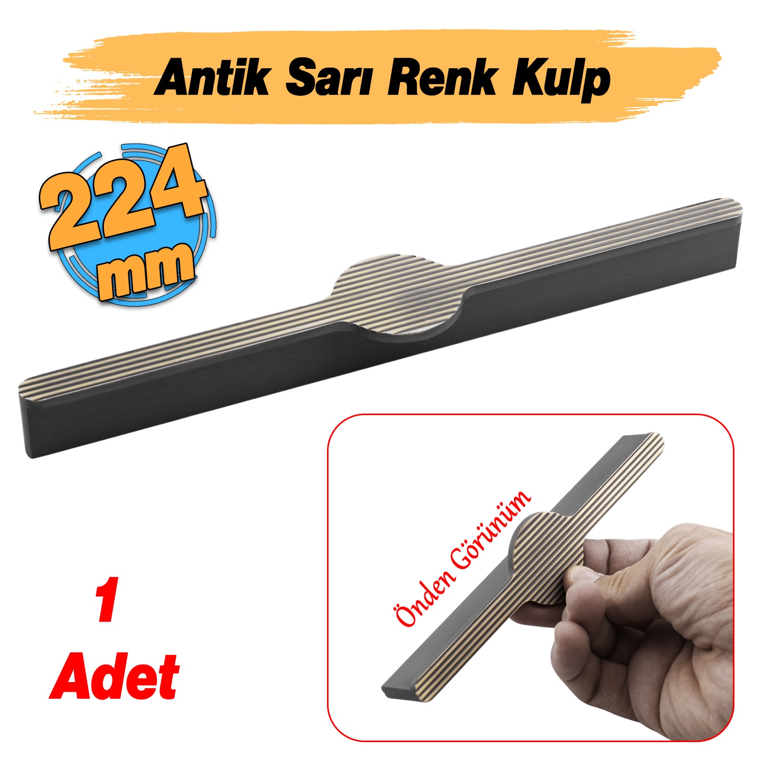 Saral Çizgili Antik Sarı Metal Kulp 224 mm 22.4 cm Mobilya Çekmece Mutfak Dolabı Dolap Kapak Kulplar