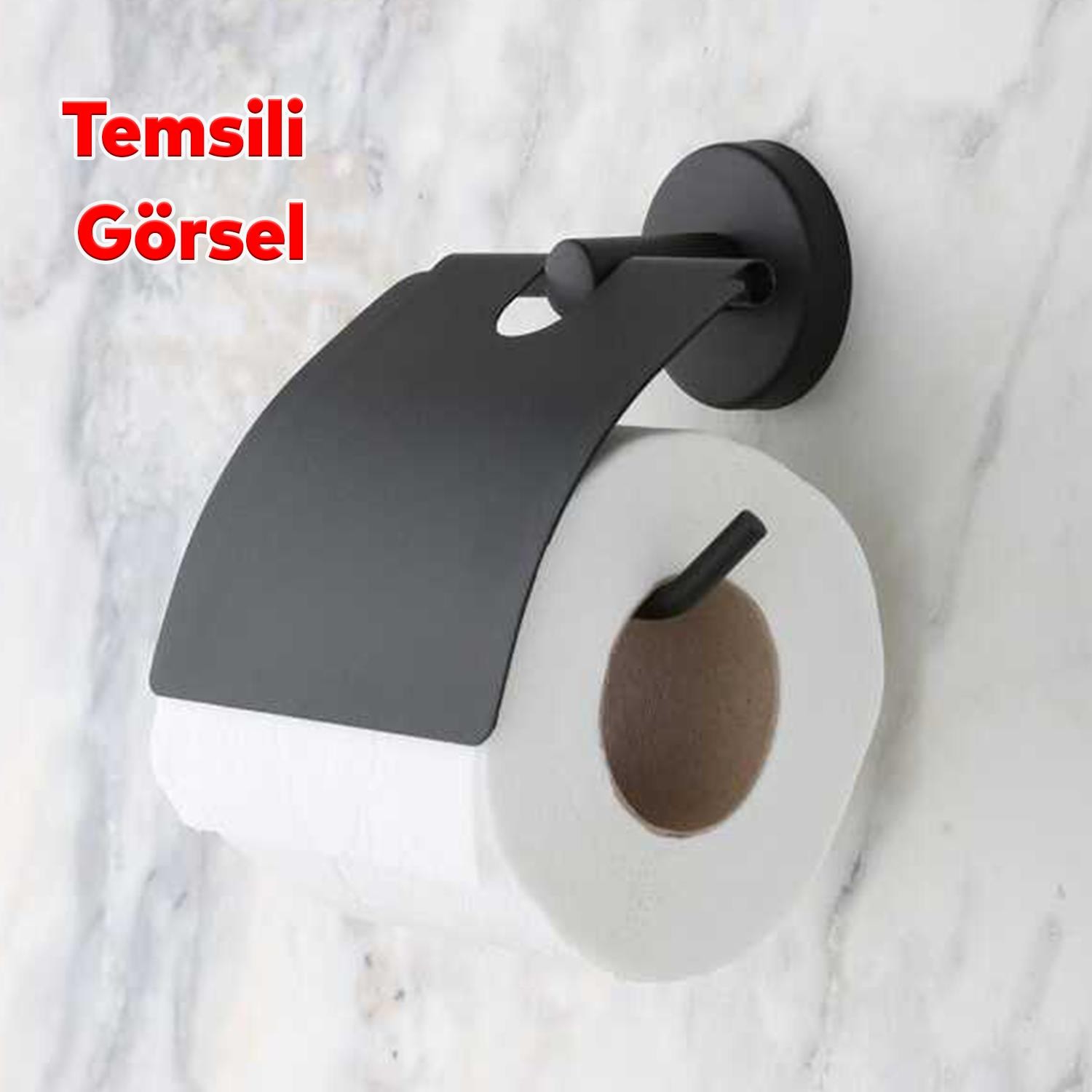 Yapışkanlı Tuvalet Kağıtlık Aparat Kapalı WC Kağıt Standı Paslanmaz Metal Sağlam Siyah Renk