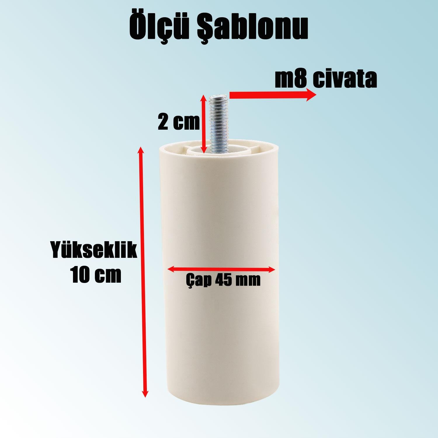 Mobilya Kanepe Koltuk Baza Yükseltme M8 Civatalı İnce Diş Destek Ayağı Ayakları Beyaz 10 cm 8 Adet