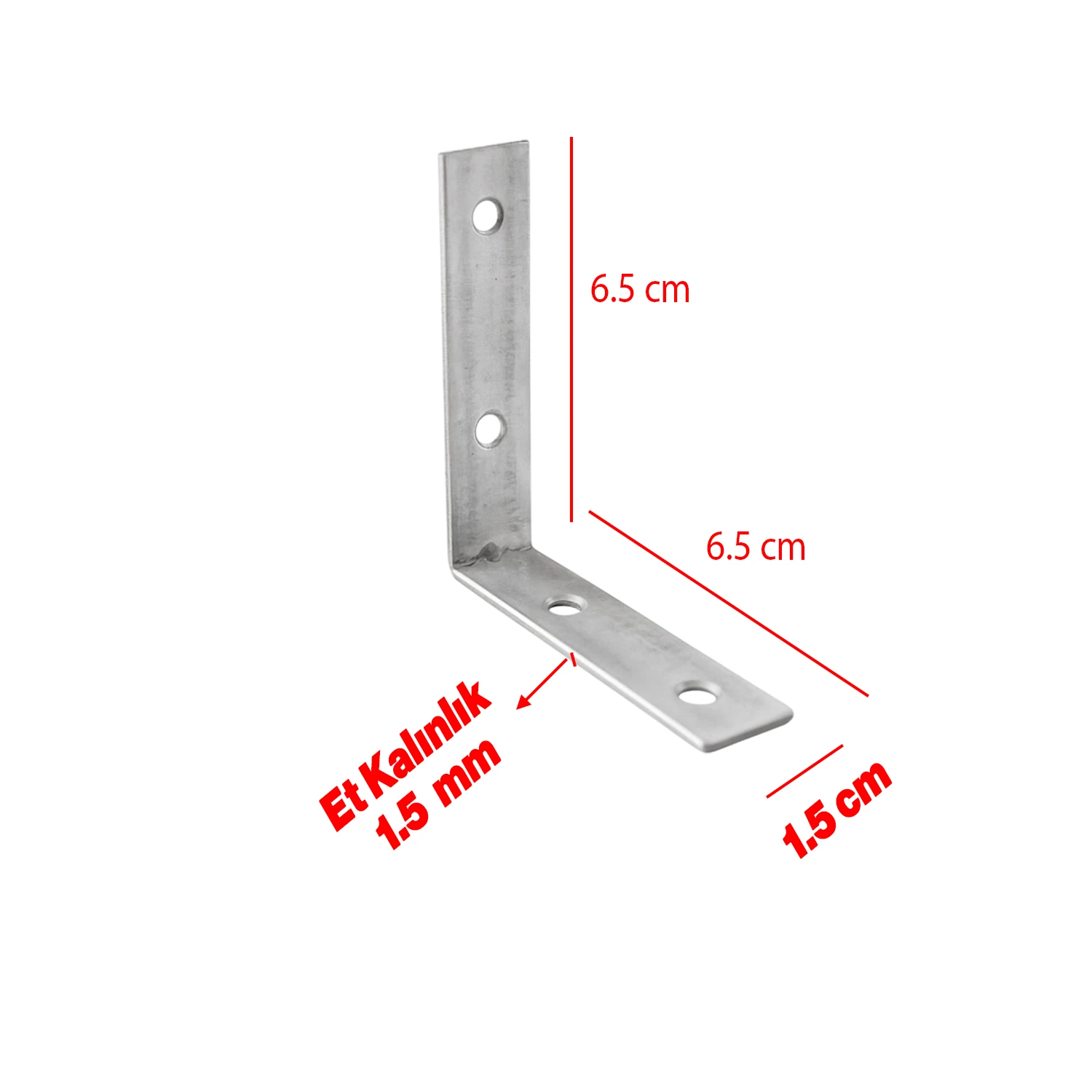 (25 ADET) Metal Köşebent 65x65x15 mm İnce L Demiri Gönye Mobilya Duvar Sabitleme Bağlantı Aparatı