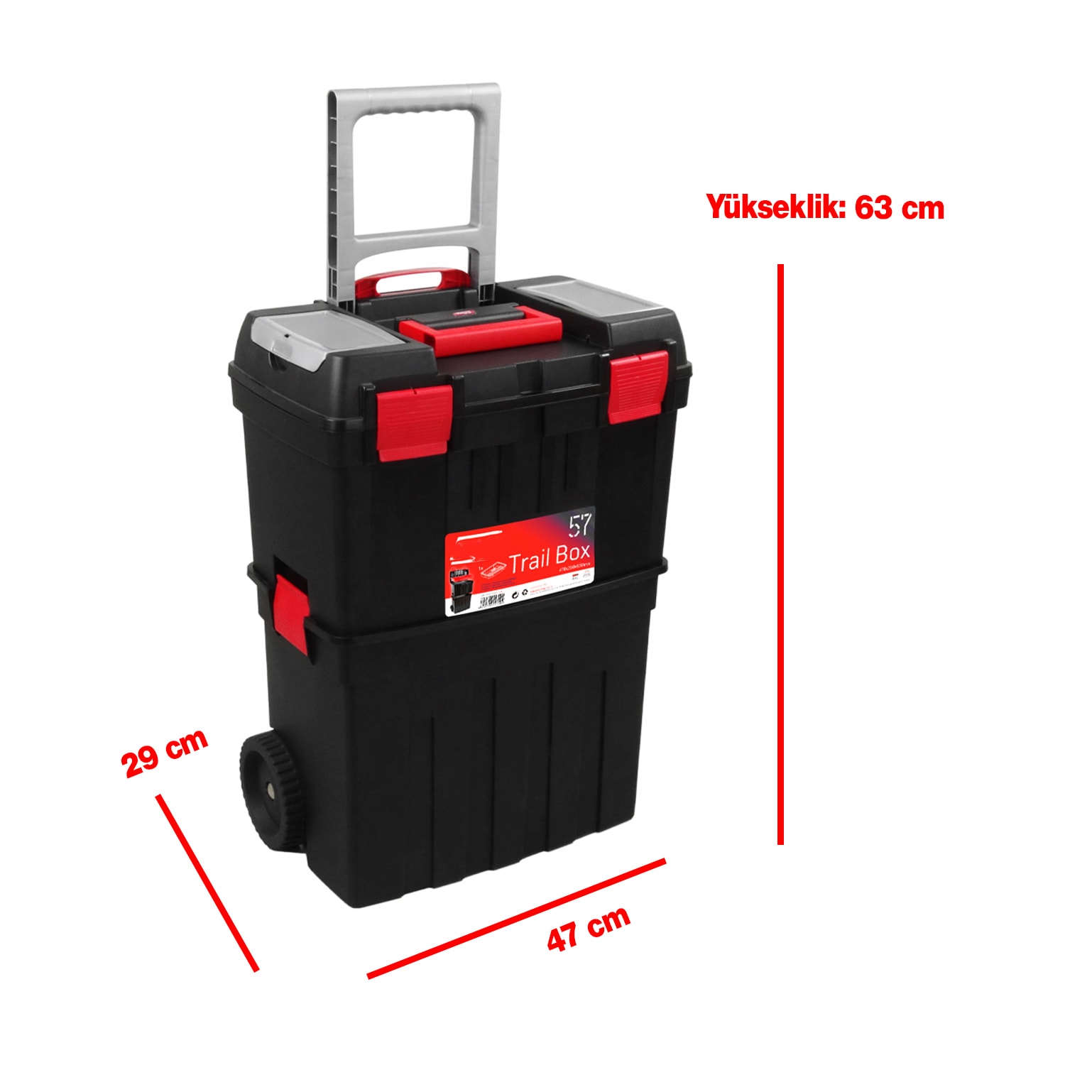 Tekerlekli Taşınabilir 60 Litre Organizer Bölmeli Taşınabilir Kulplu Takım Çantası Alet Çanta