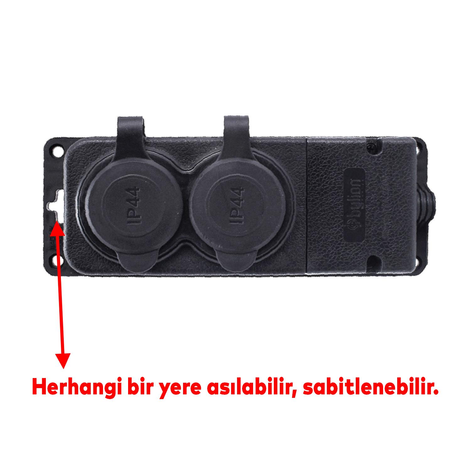 Bylion Sağlam Monofaze Kauçuklu Kablo Bahçe Çoğaltıcı Dış Mekan Korunaklı Priz Kapaklı Siyah Grup 2'li