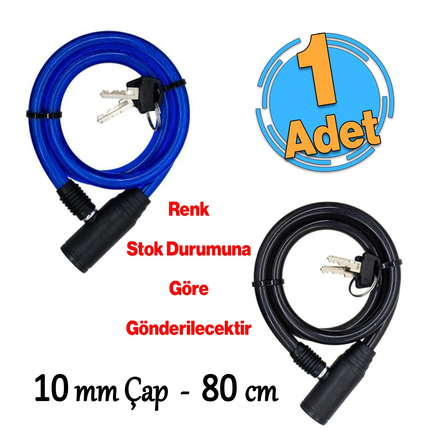 Bisiklet Halat Zincir Kilidi 80 cm Çelik Kilit Çap 10 mm Ø  Hırsız Önleme Güvenlik 1 Adet