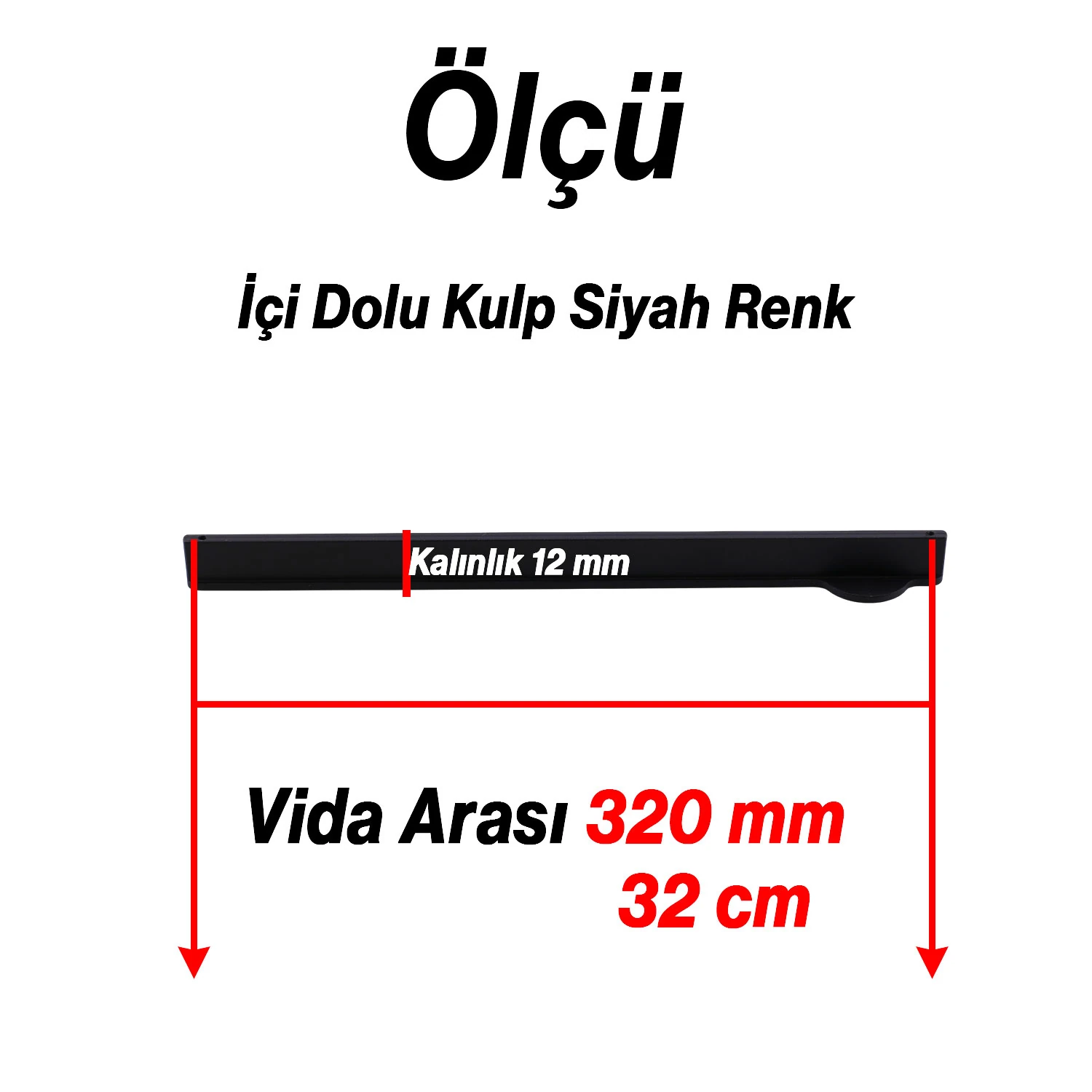 Efes Siyah Metal Kulp 320 mm 32 cm Modern Mobilya Çekmece Dolap Kapak Kulpları Mutfak Dolabı Kulp