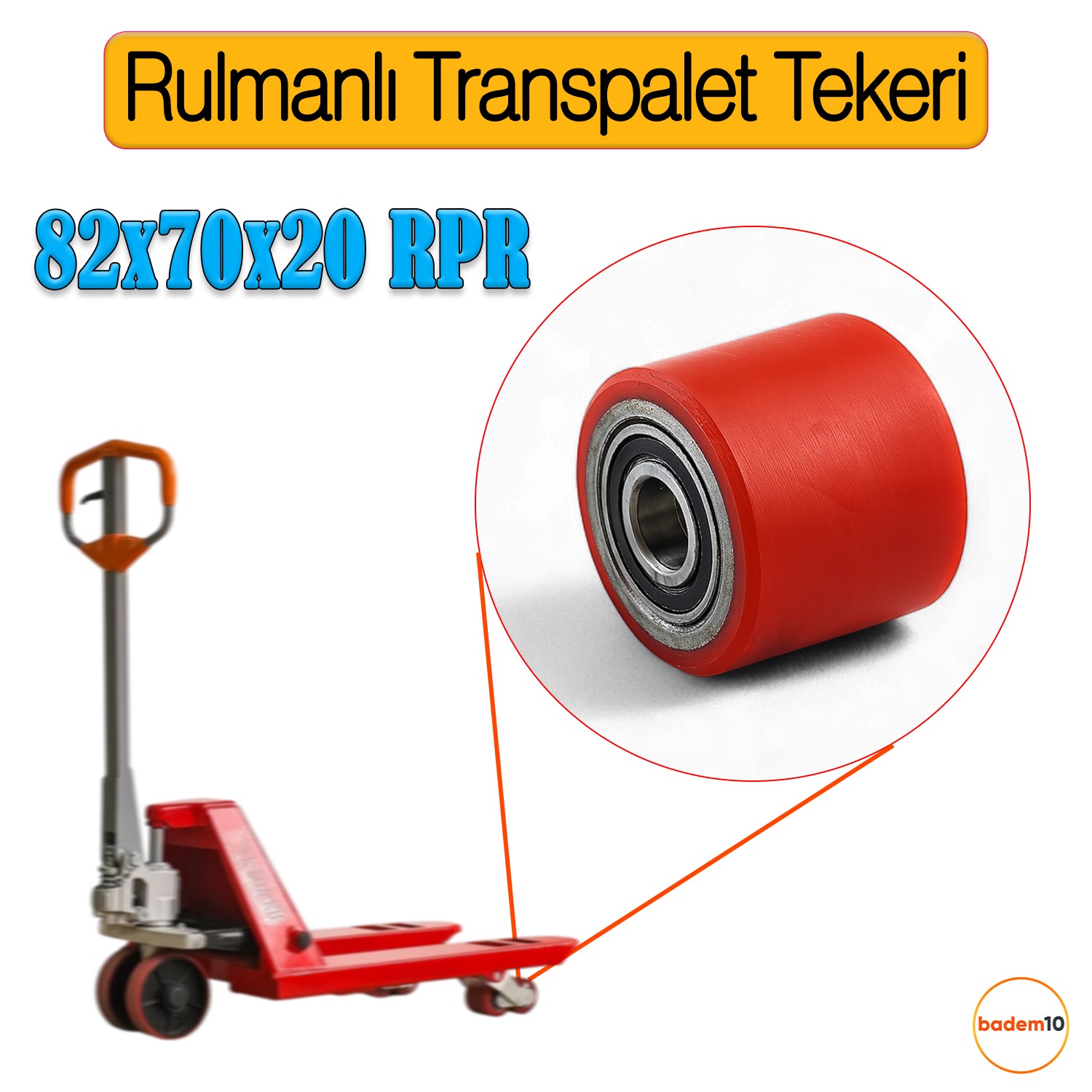 82x70x20 mm Transpalet Tekeri RPR Rulmanlı Bilyalı Kırmızı Tekerlek Palet Taşıma Arabası Tekeri