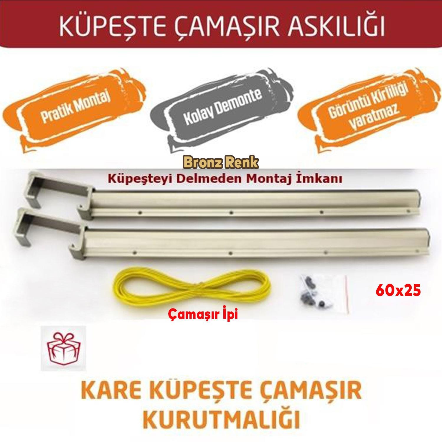 Balkon Çamaşır Kurutma Askısı Alüminyum Küpeşte Askılığı Kurutmalık Bronz Kare 6x2.5 cm