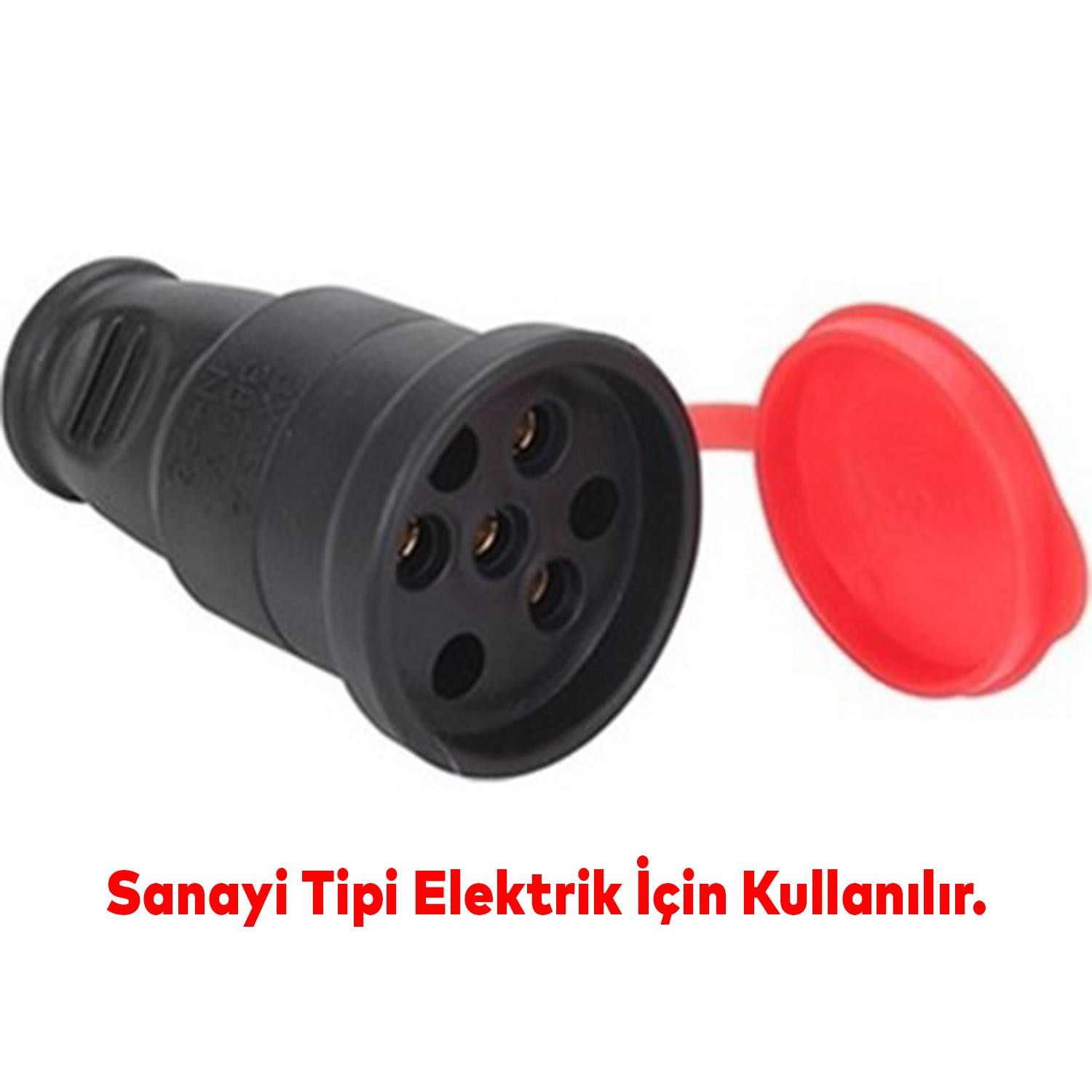 Bylion Sağlam Trifaze Kauçuklu Kablo Bahçe Dış Mekan Korunaklı Su Geçirmez Siyah Kapaklı Dişi Fiş Tek 16A